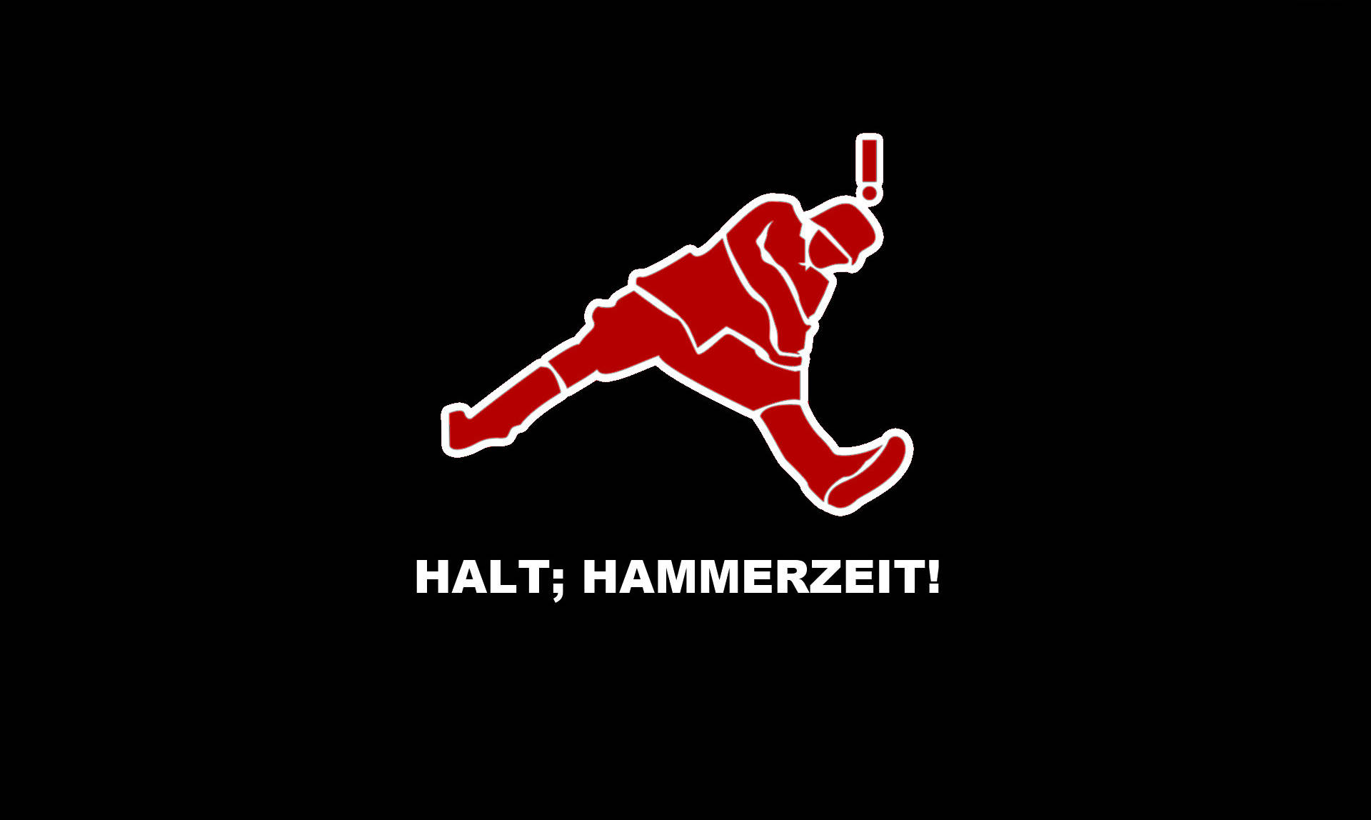 紅色冰球運動員剪影，帶有文字 HALT; HAMMERZEIT! — Meme 壁紙