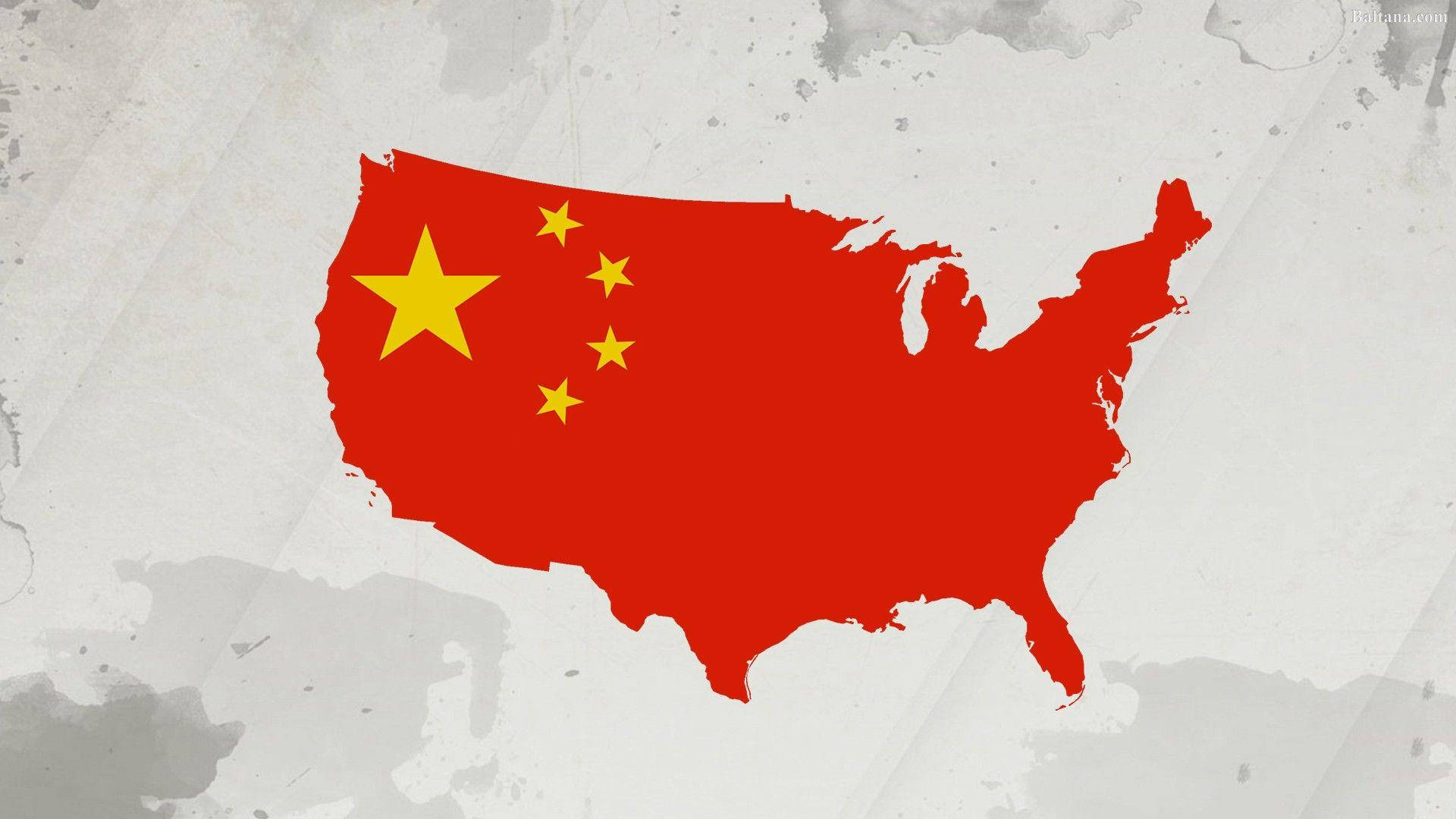 美國地圖輪廓充滿了中國國旗設計，在紋理灰色背景上。 — 中國國旗 壁紙