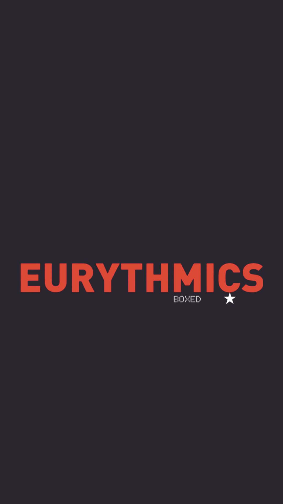  壁紙 — 粗體紅色文字在深灰色背景上顯示Eurythmics框內帶星星。