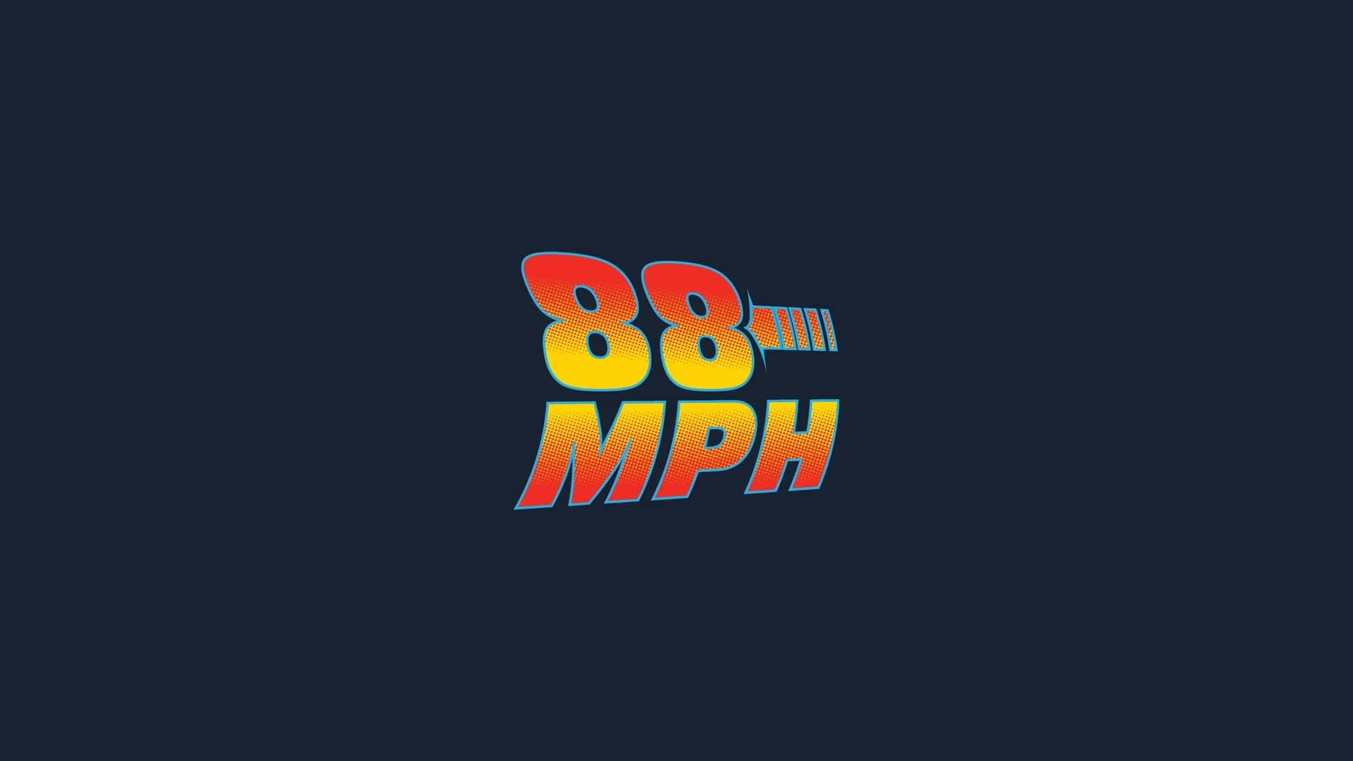  壁紙 — 大膽復古風格 88 mph 文字，採用黃紅漸變色搭配藍色輪廓，背景為深海軍藍色。