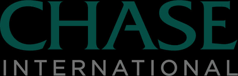 Chase Logo 桌布 壁紙 — Chase International 在黑色背景上的大膽青綠色和灰色文字標誌。