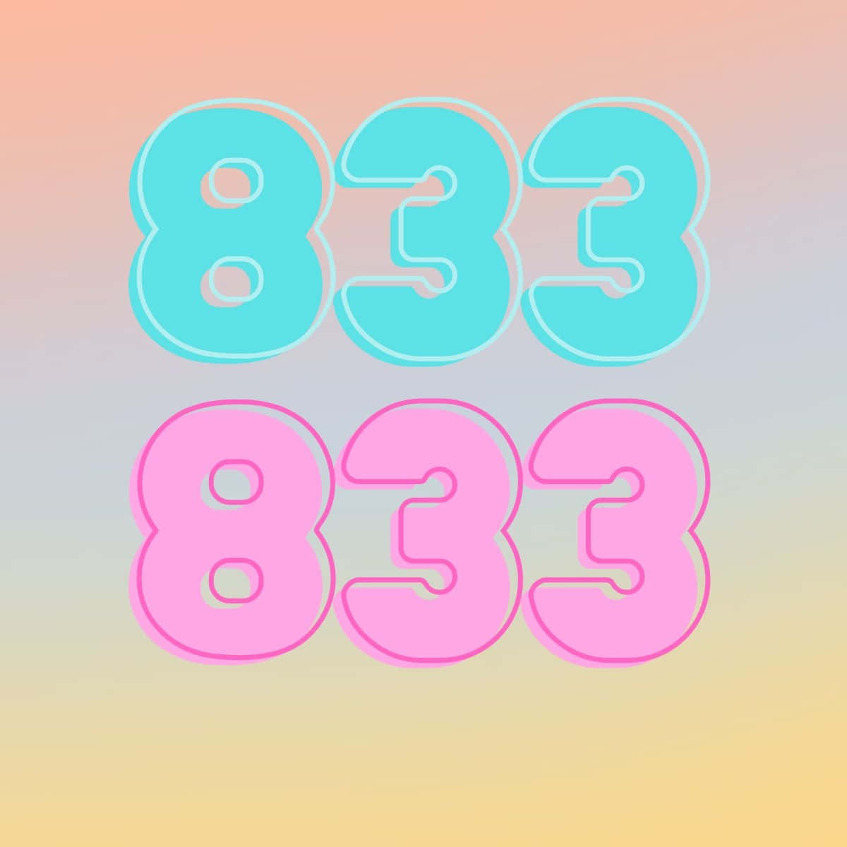  壁紙 — 大膽的藍綠色和粉紅色「8333」數字漂浮在柔和的漸變天空背景上。