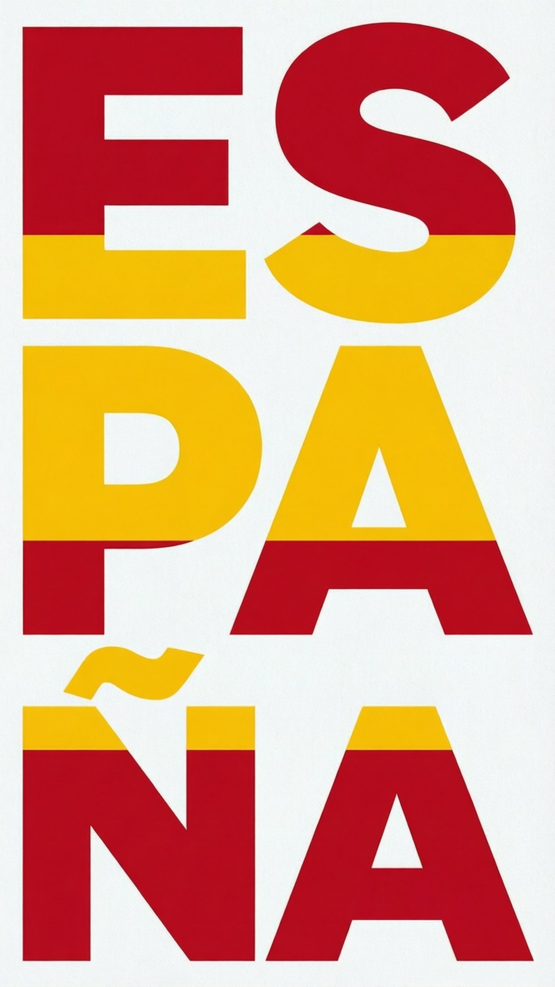 Typographic España 壁紙 — 白色背景上，以紅色和黃色條紋拼寫ESPAÑA的粗體垂直文字，反映西班牙國旗。