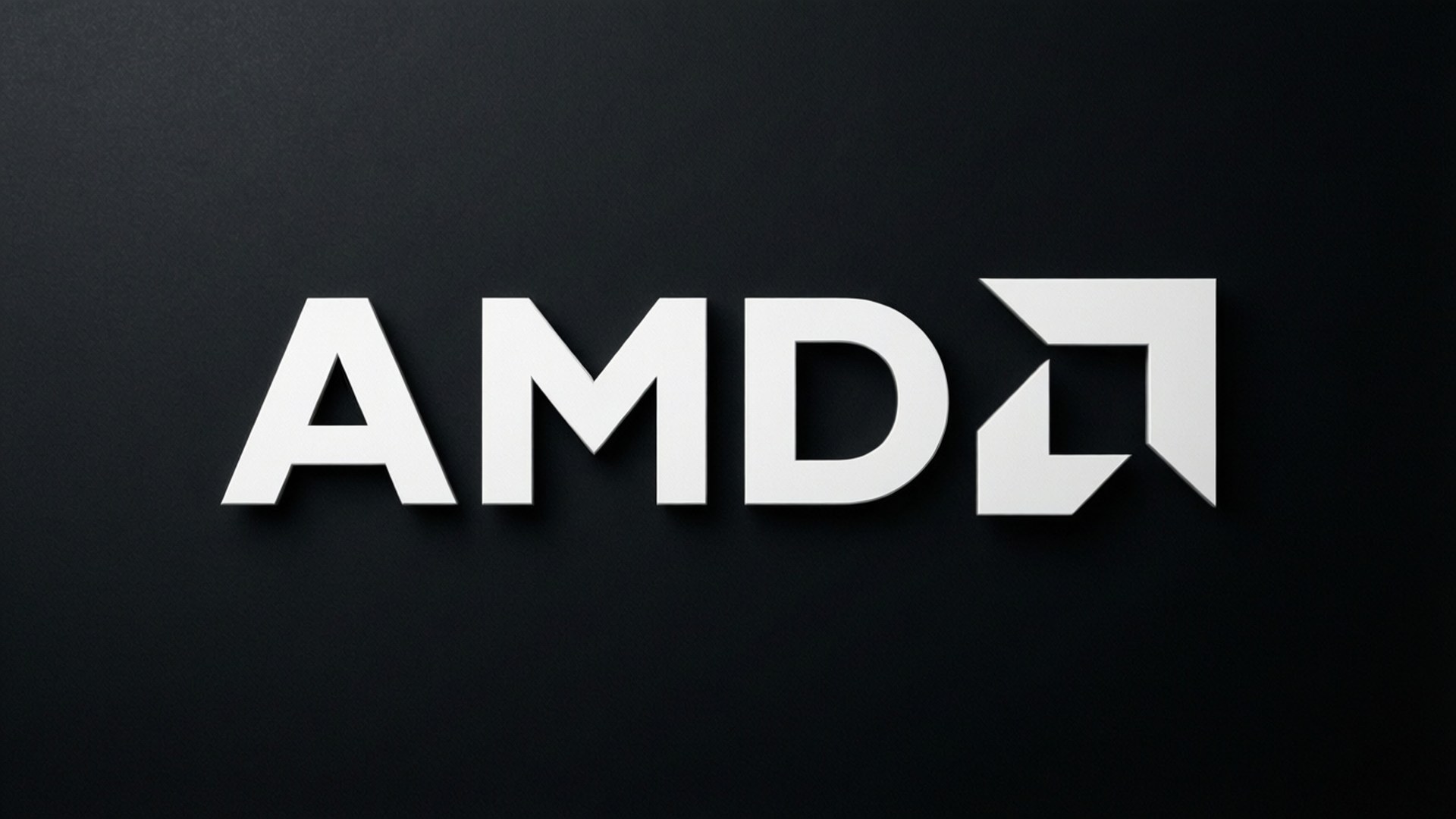 Sleek Monochrome AMD 壁紙 — 大膽的白色AMD標誌，幾何箭頭符號居中於有紋理的黑色背景上。