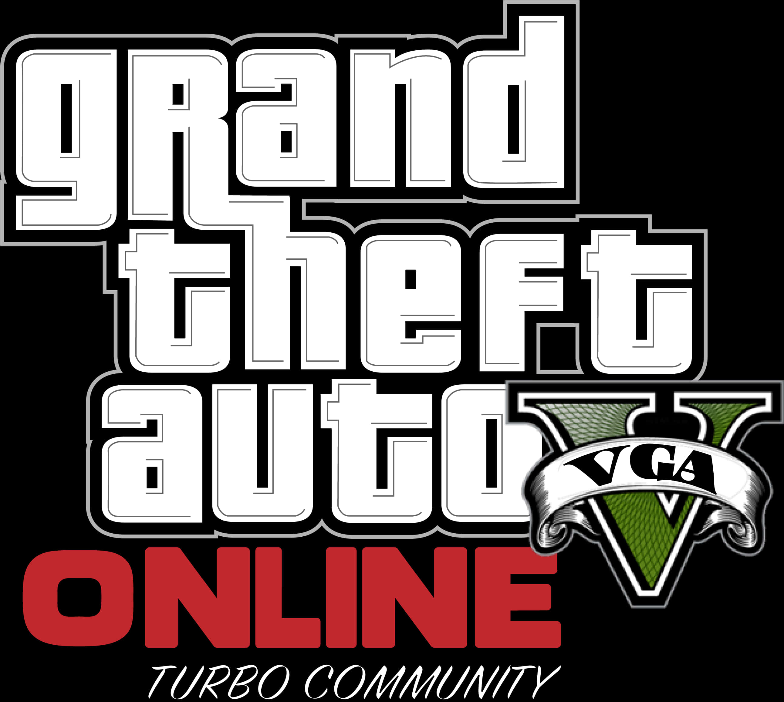 Gta 桌布 壁紙 — Grand Theft Auto V Online 的粗體白色和紅色文字標誌，黑色背景上帶有綠色 V 標誌。