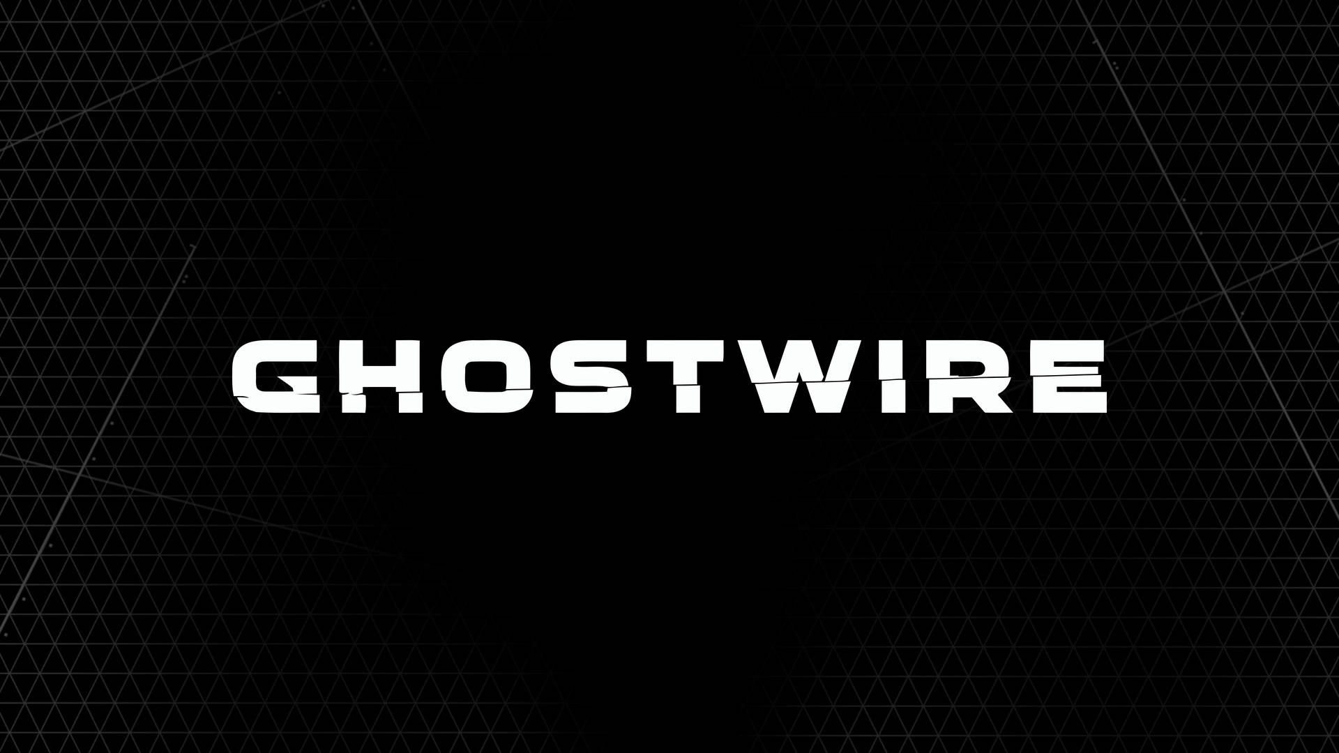 帶有幾何背景的 Ghostwire 遊戲標題標誌 — Ghostwire Tokyo 壁紙