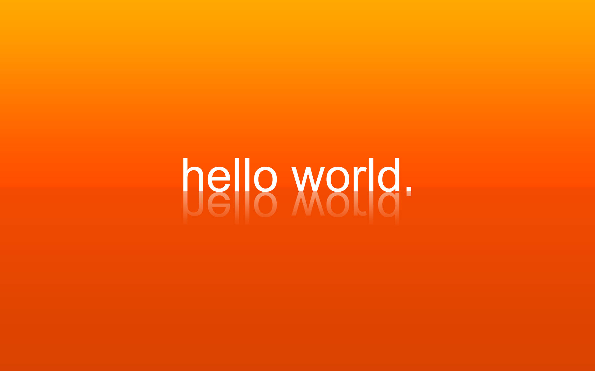 白色文字 hello world 帶有倒影，位於橙色漸變背景上 — 4K程式壁紙 壁紙