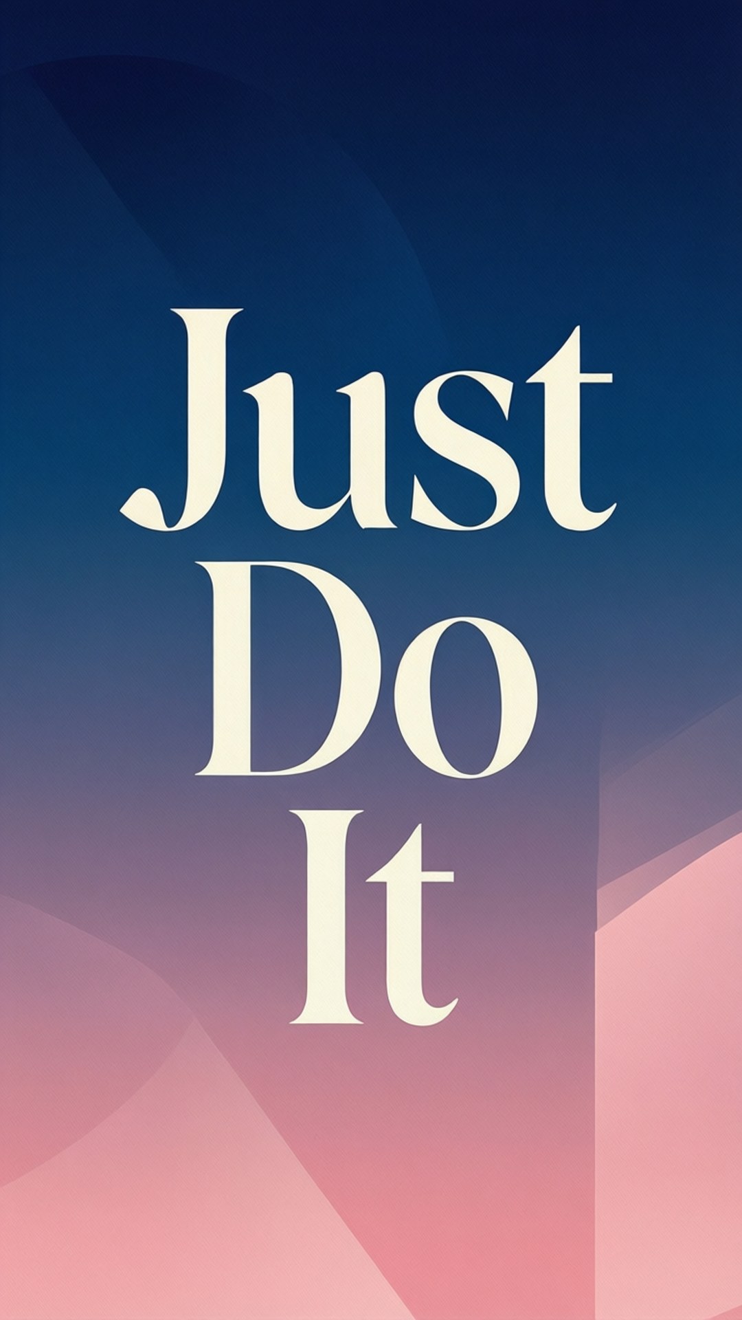 就去做吧 桌布 壁紙 — 粗體白色文字「Just Do It」漂浮在從深藍色到柔和粉紅色的漸變天空中。