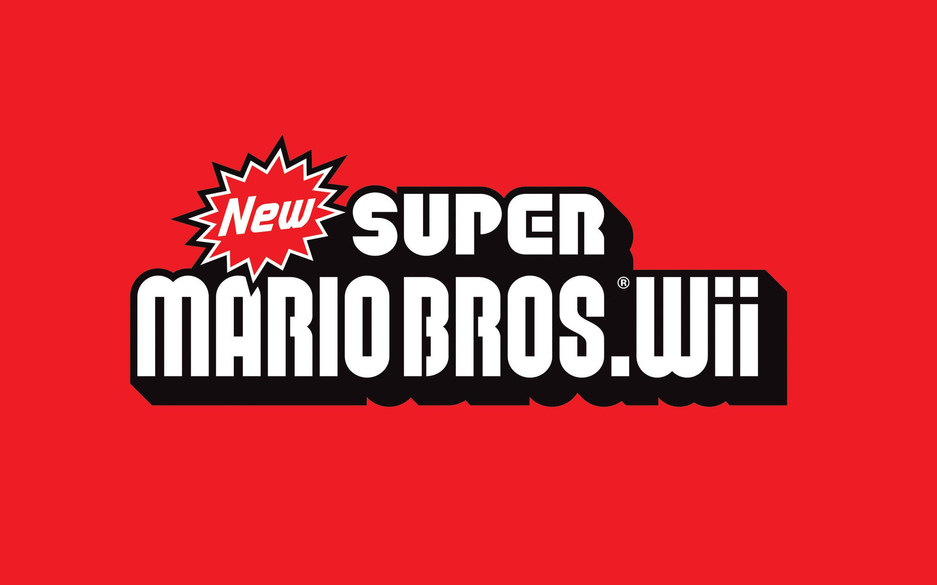 紅色背景上的 New Super Mario Bros. Wii 遊戲標誌 — 超級瑪利歐兄弟 壁紙