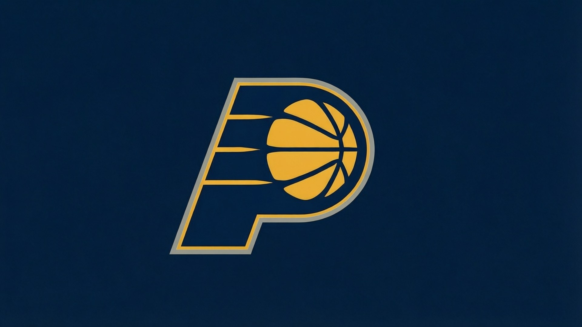 Logo on Dark Navy 壁紙 — 一個大膽的黃色籃球標誌，形狀像一個風格化的P，帶有銀色飾邊，居中在深海軍藍背景上。