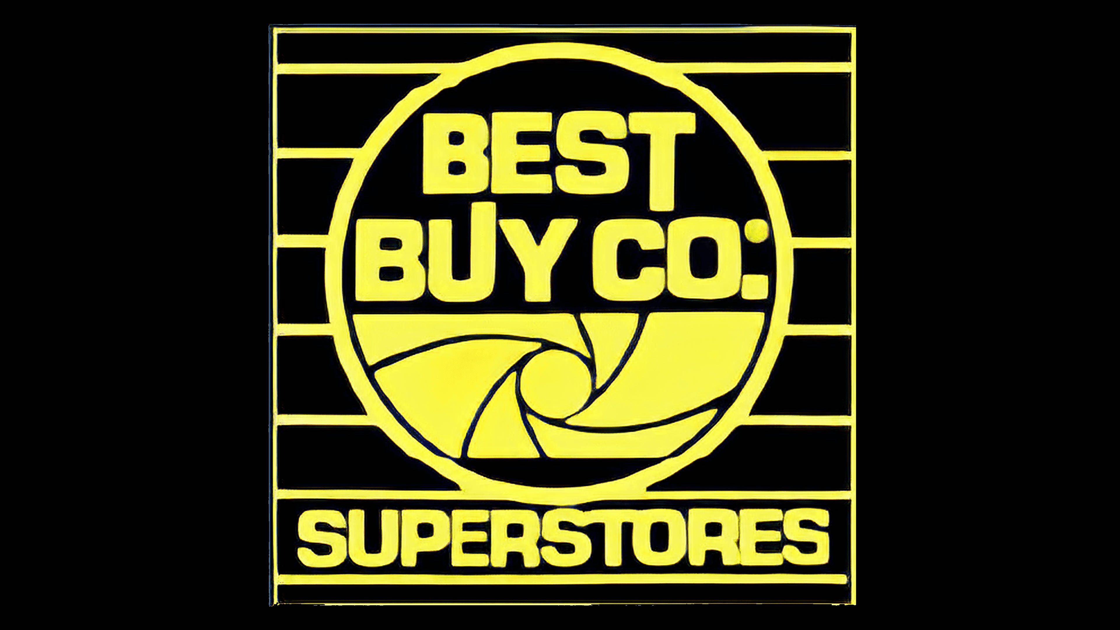 Best Buy 桌布 壁紙 — Best Buy Co Superstores 在黑色背景上帶有水平條紋的醒目黃色復古標誌。