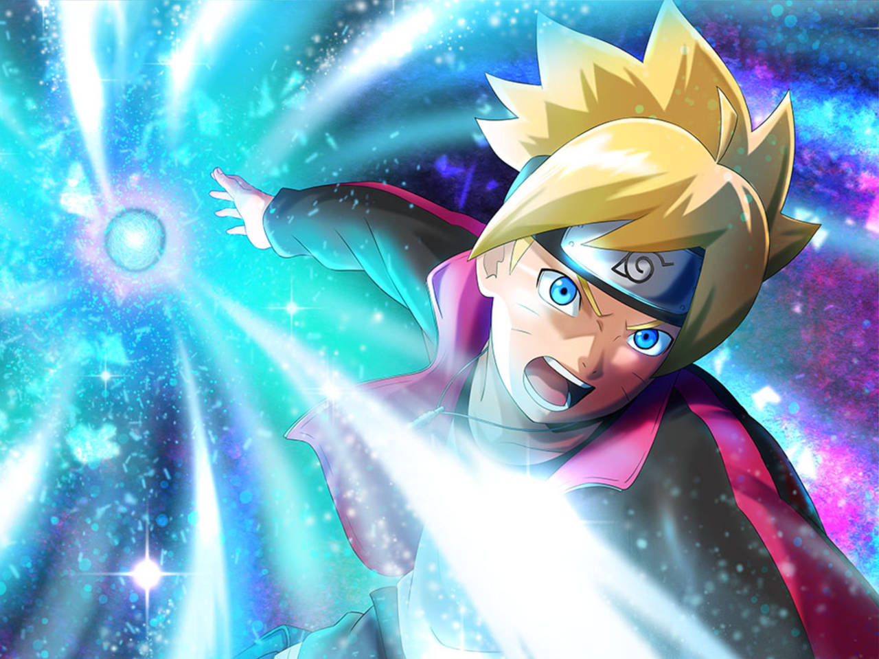 螺旋丸 桌布 壁紙 — Boruto Naruto Next Generations 在宇宙星空背景下釋放出發光的藍色查克拉球。