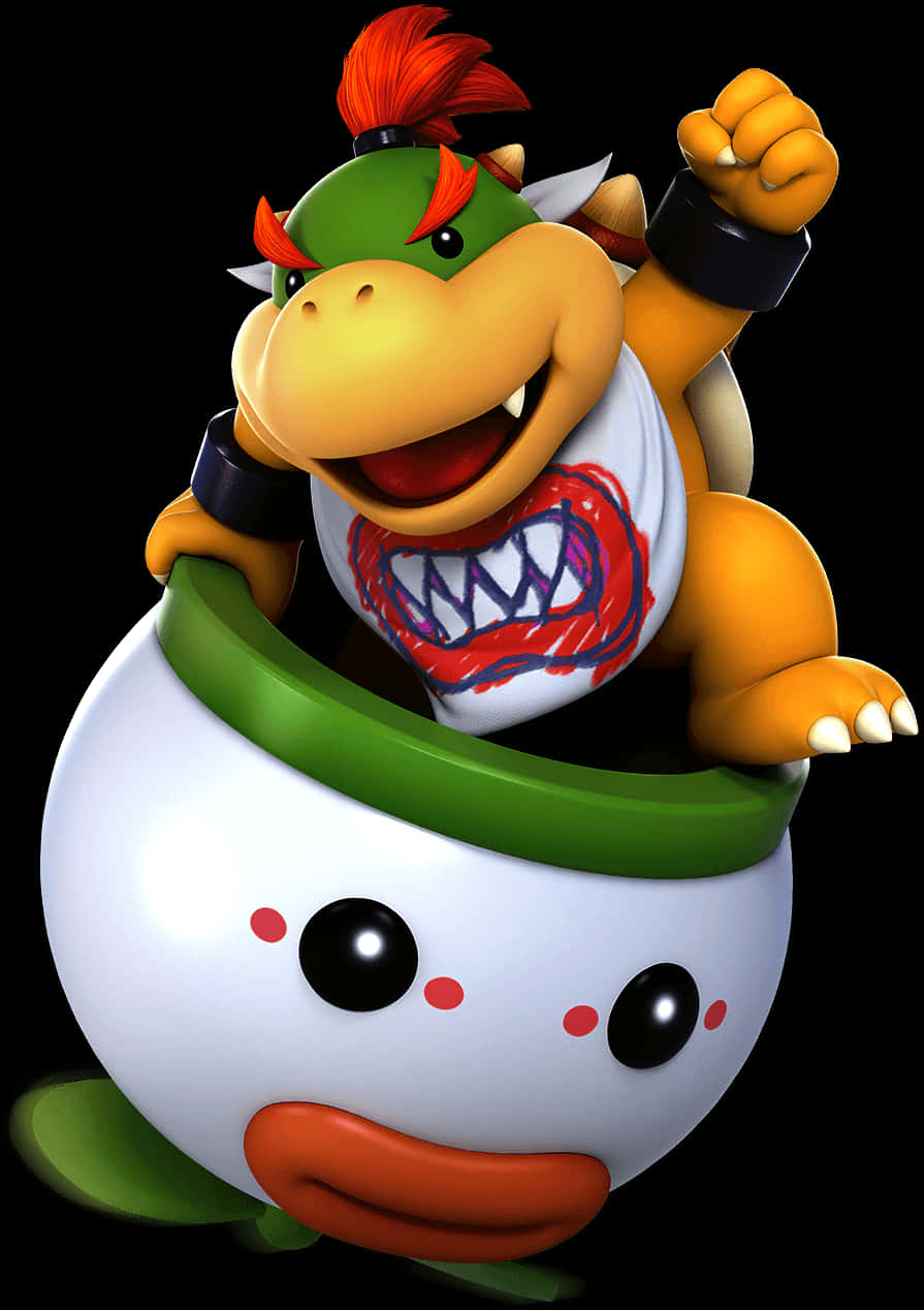 bowser 桌布 壁紙 — Bowser Jr. 在他的Koopa Clown Car中對著黑色背景得意地咧嘴笑。