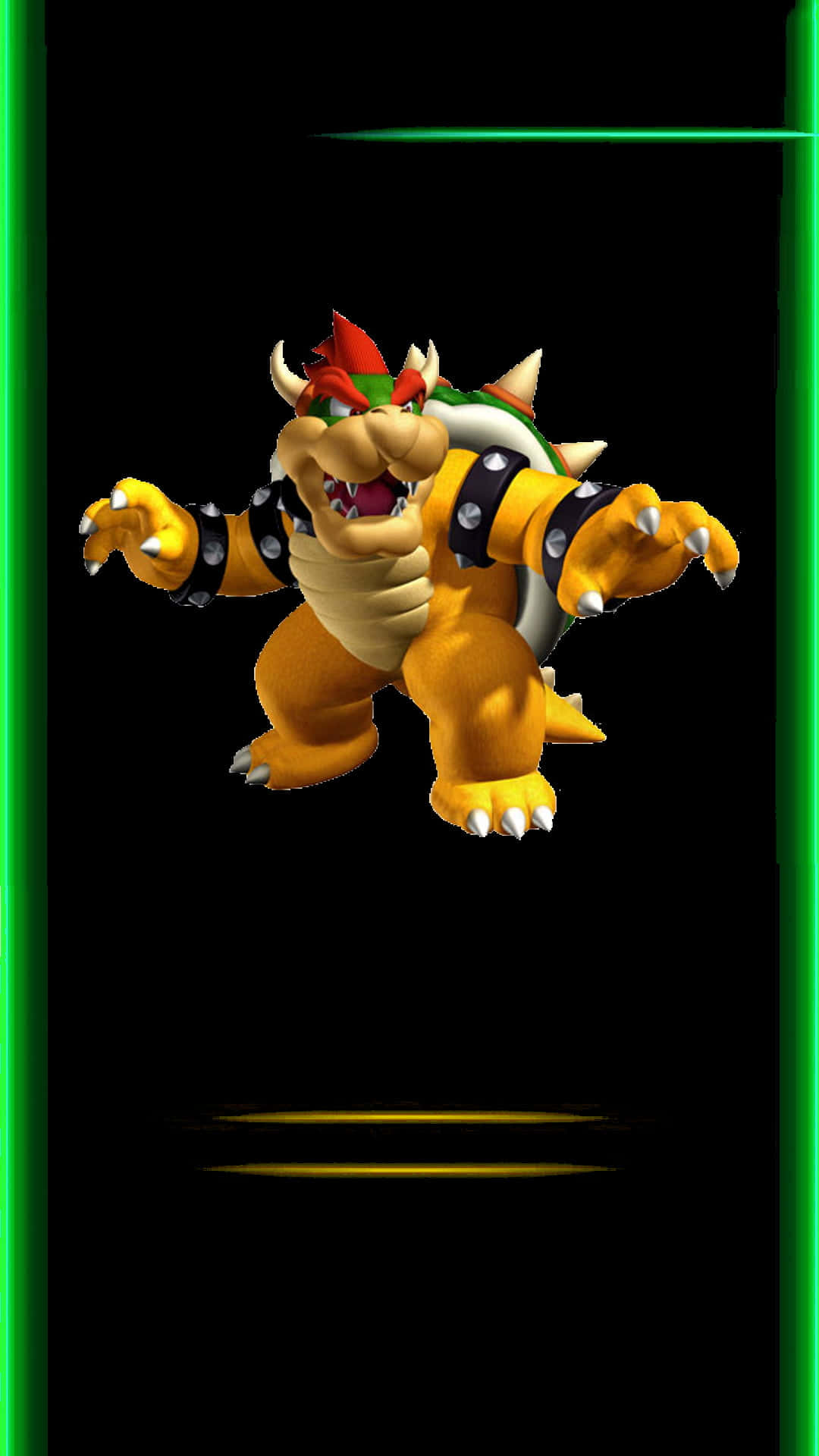 bowser 桌布 壁紙 — Bowser the Koopa King 在黑色背景前，站在發光的綠色能量場中，氣勢洶洶。
