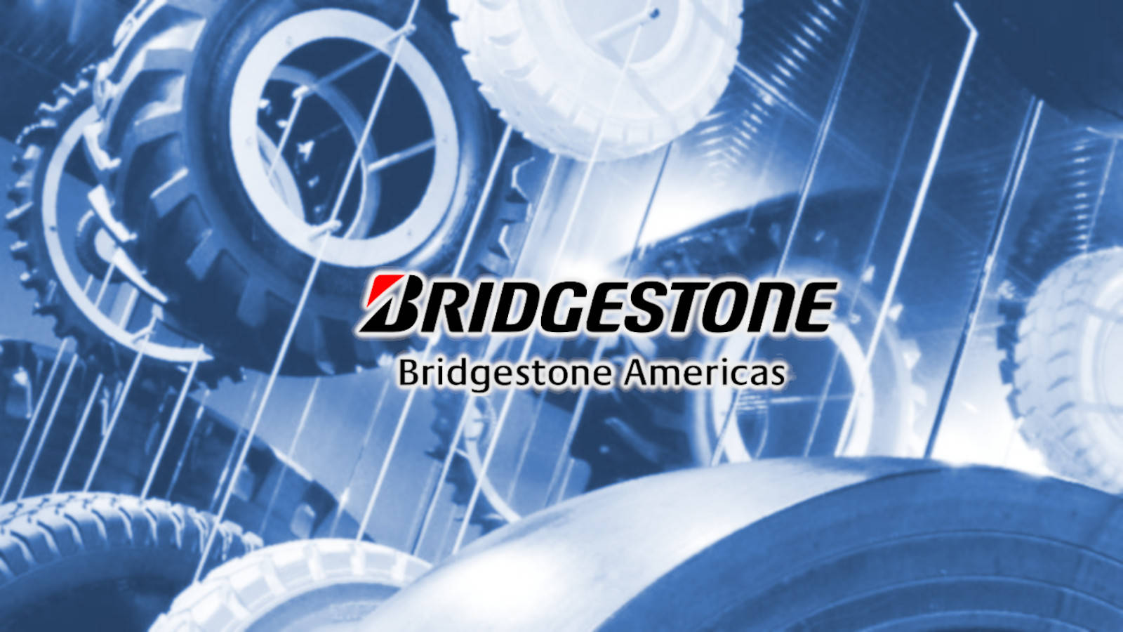 標誌 桌布 壁紙 — Bridgestone Americas 標誌居中於風格化的藍色和白色輪胎之間，帶有動態光線條紋。