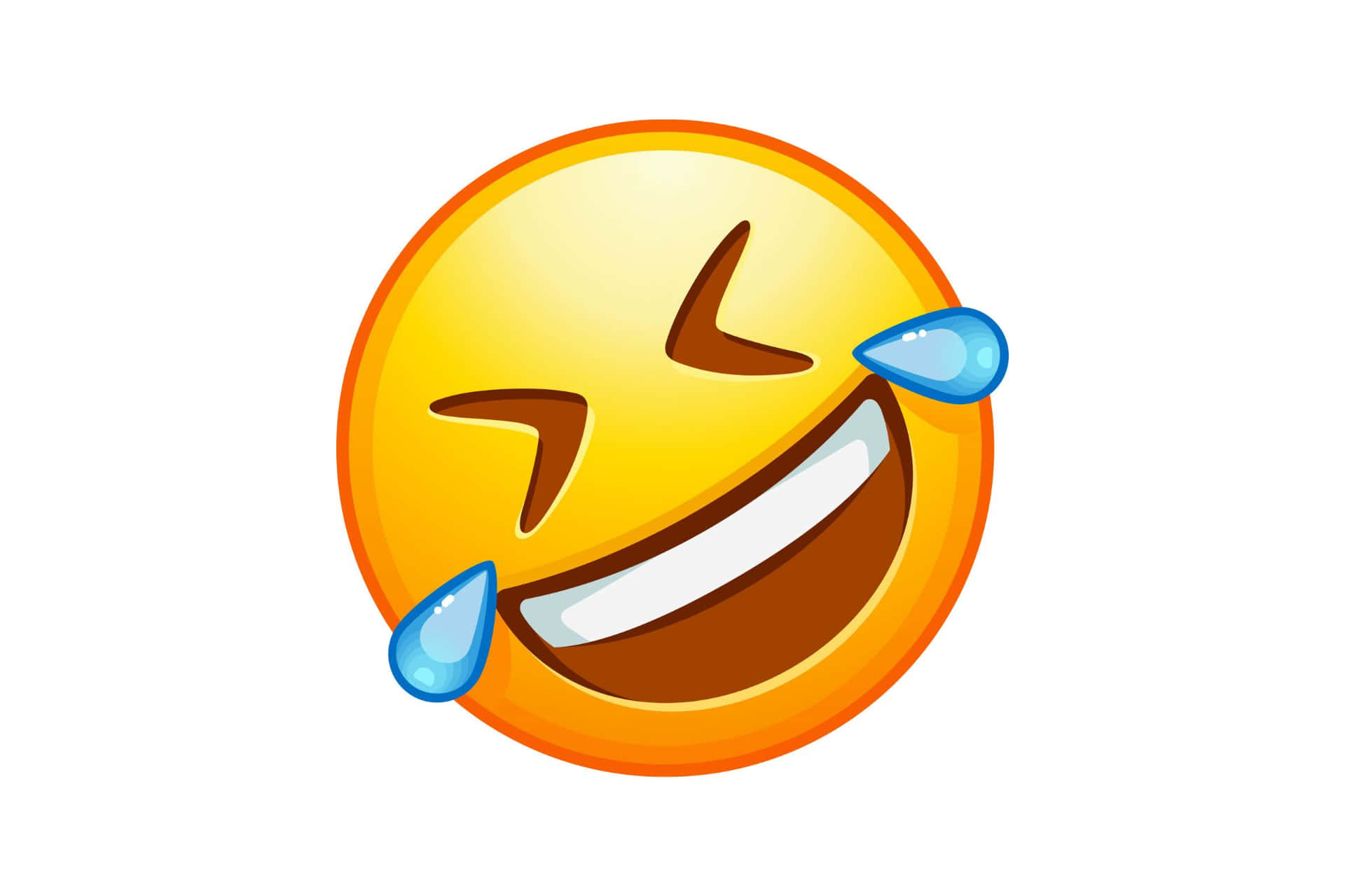  壁紙 — 一個明亮的黃色大笑表情符號，眼睛流出喜悅的淚水，背景為白色。