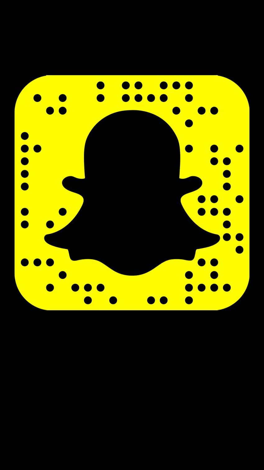  壁紙 — 一個亮黃色的Snapchat QR碼，帶有黑色圓點和鬼魂剪影，背景為黑色。
