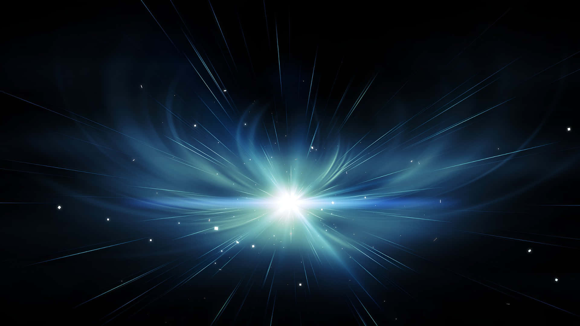  壁紙 — 一場燦爛的藍白色宇宙爆炸，光芒四射，劃過黑暗的星空。