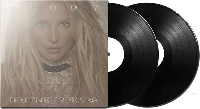 Vinyl Record 桌布 壁紙 — Britney Spears 專輯封面，她的肖像旁有兩張黑色黑膠唱片，呈現柔和復古色調。