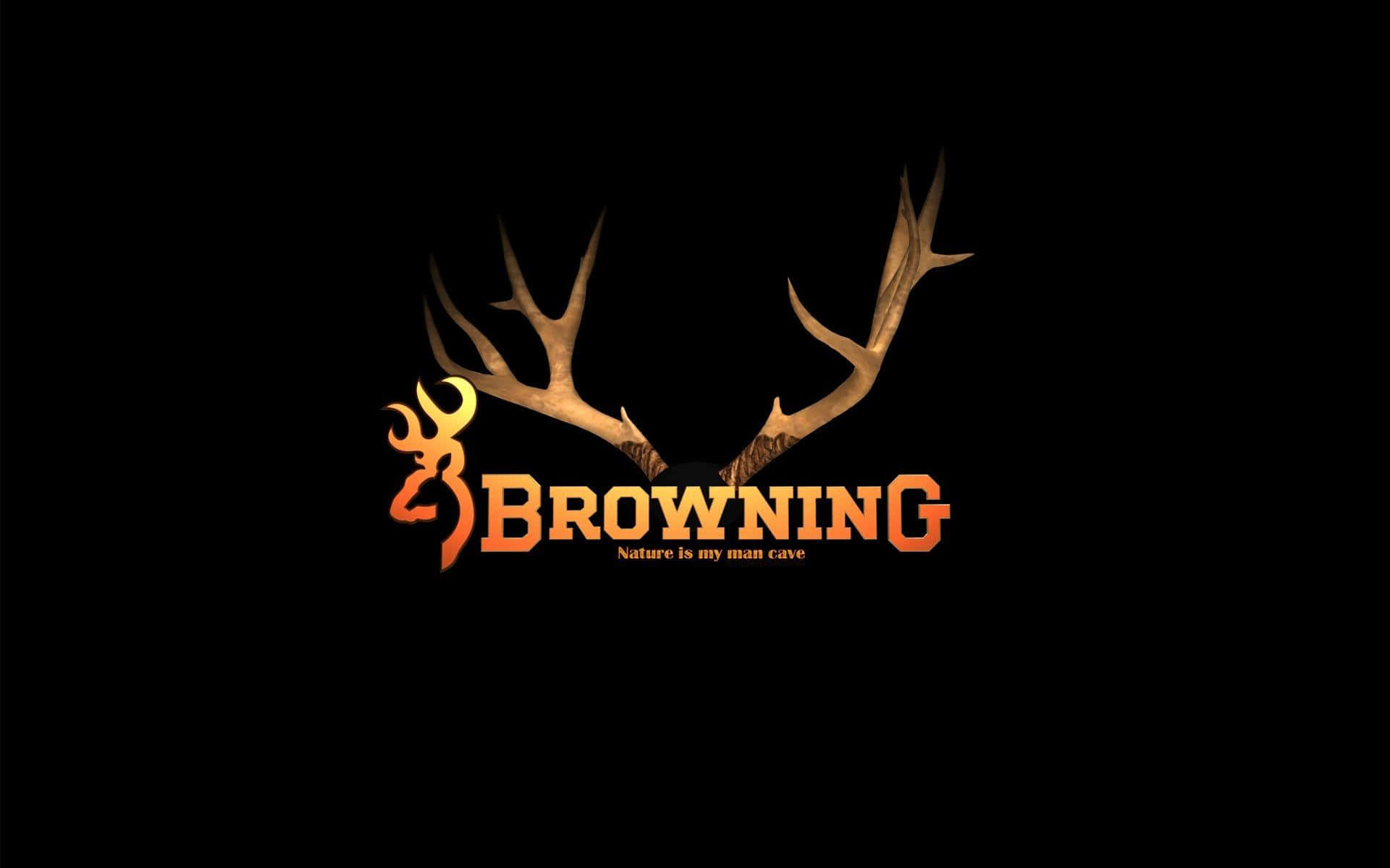 Browning Desktop 桌布 壁紙 — Browning 標誌，帶有發光的橙色鹿角及文字，背景為黑色。