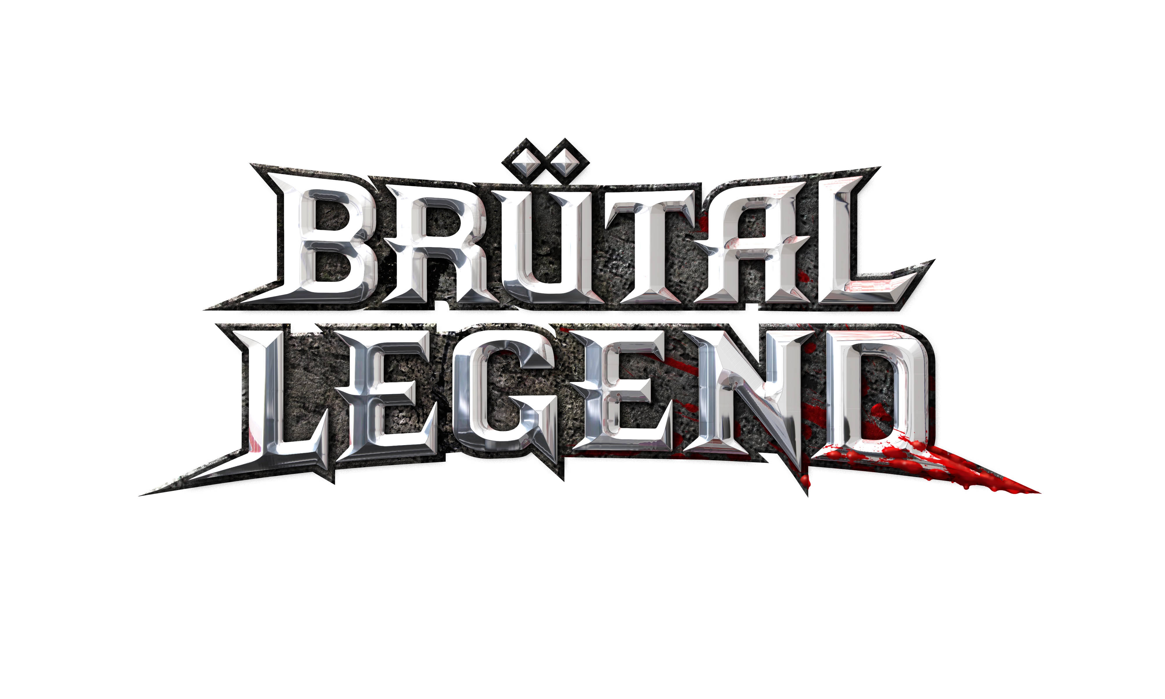 Brutal 桌布 壁紙 — Brutal Legend 的大膽金屬標誌，帶有血跡和鋸齒狀邊緣，背景為白色。