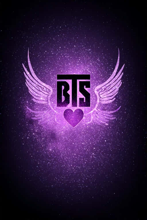 BTS標誌，帶有紫色翅膀和心形，背景是閃爍的宇宙 — Bts 壁紙