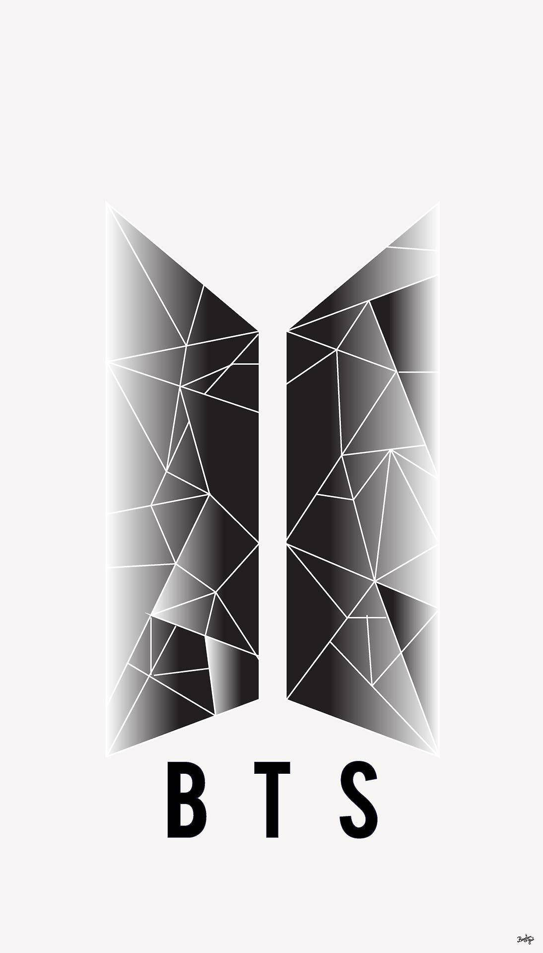 Bts Black 桌布 壁紙 — BTS 的幾何黑白標誌，帶有角形切面和粗體字，位於淺色背景上。