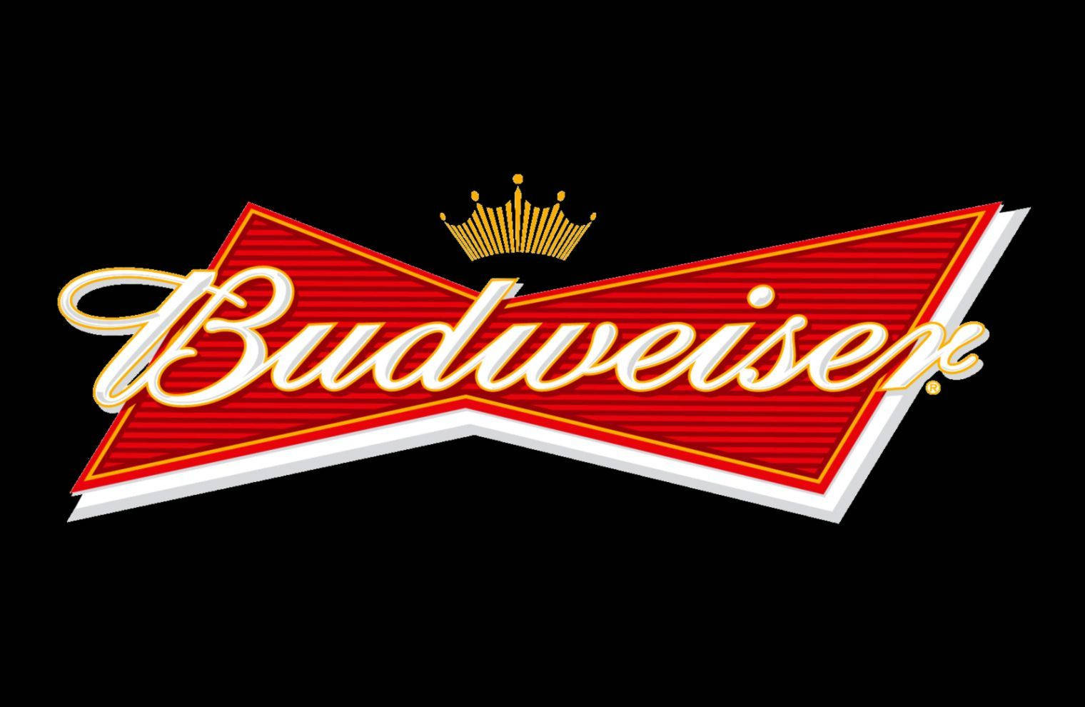 Drink 桌布 壁紙 — Budweiser 標誌，帶有紅色蝴蝶結和金色皇冠，背景為黑色。