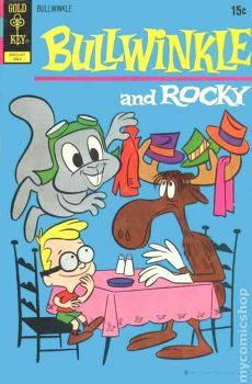 Bullwinkle Rocky 和孩子在桌子旁戴著彩色帽子在漫畫書封面 — 漫畫動圖 壁紙