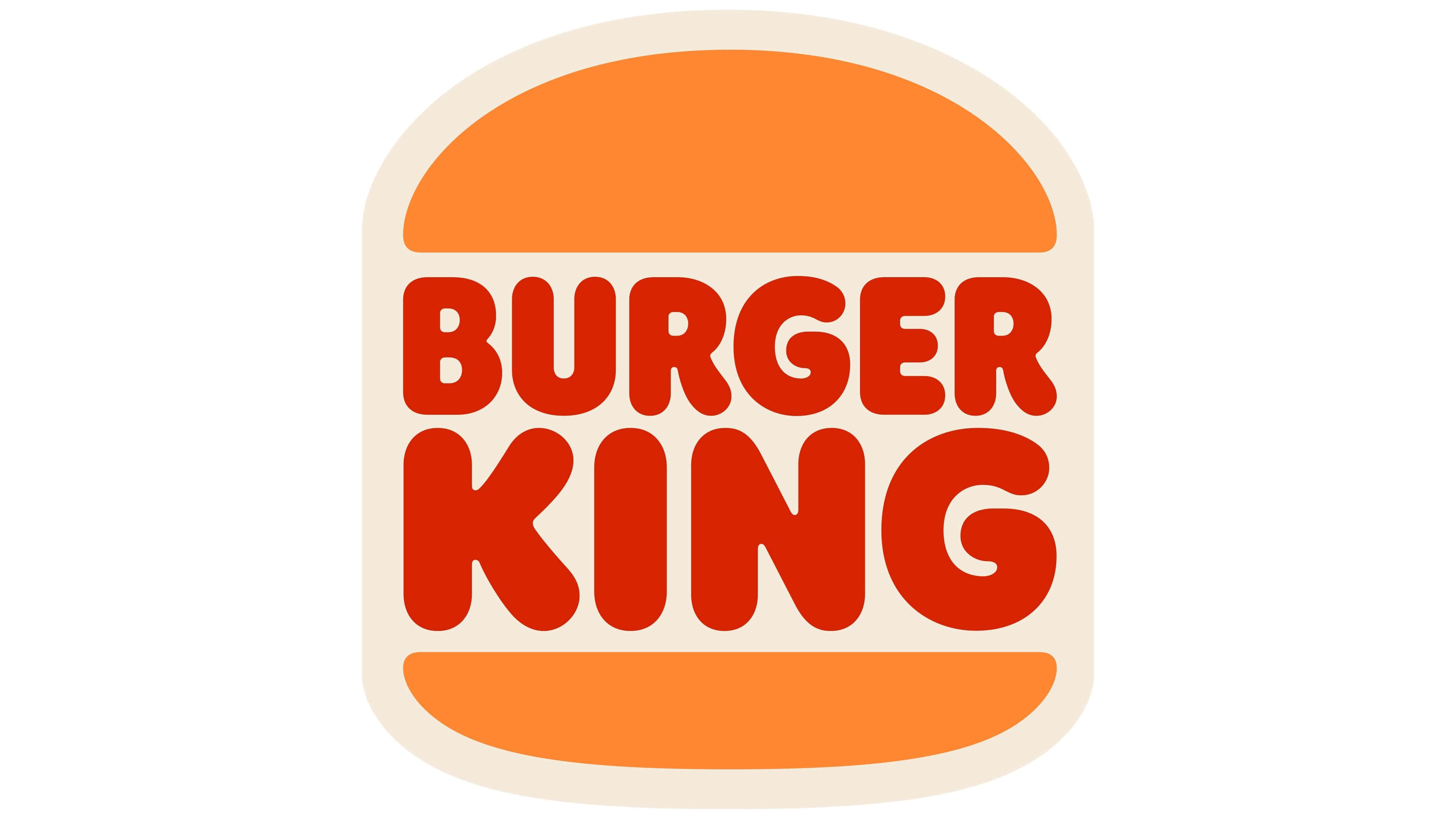 品牌 桌布 壁紙 — Burger King 標誌，以粗體紅色文字和橙色麵包形狀在潔白背景上。
