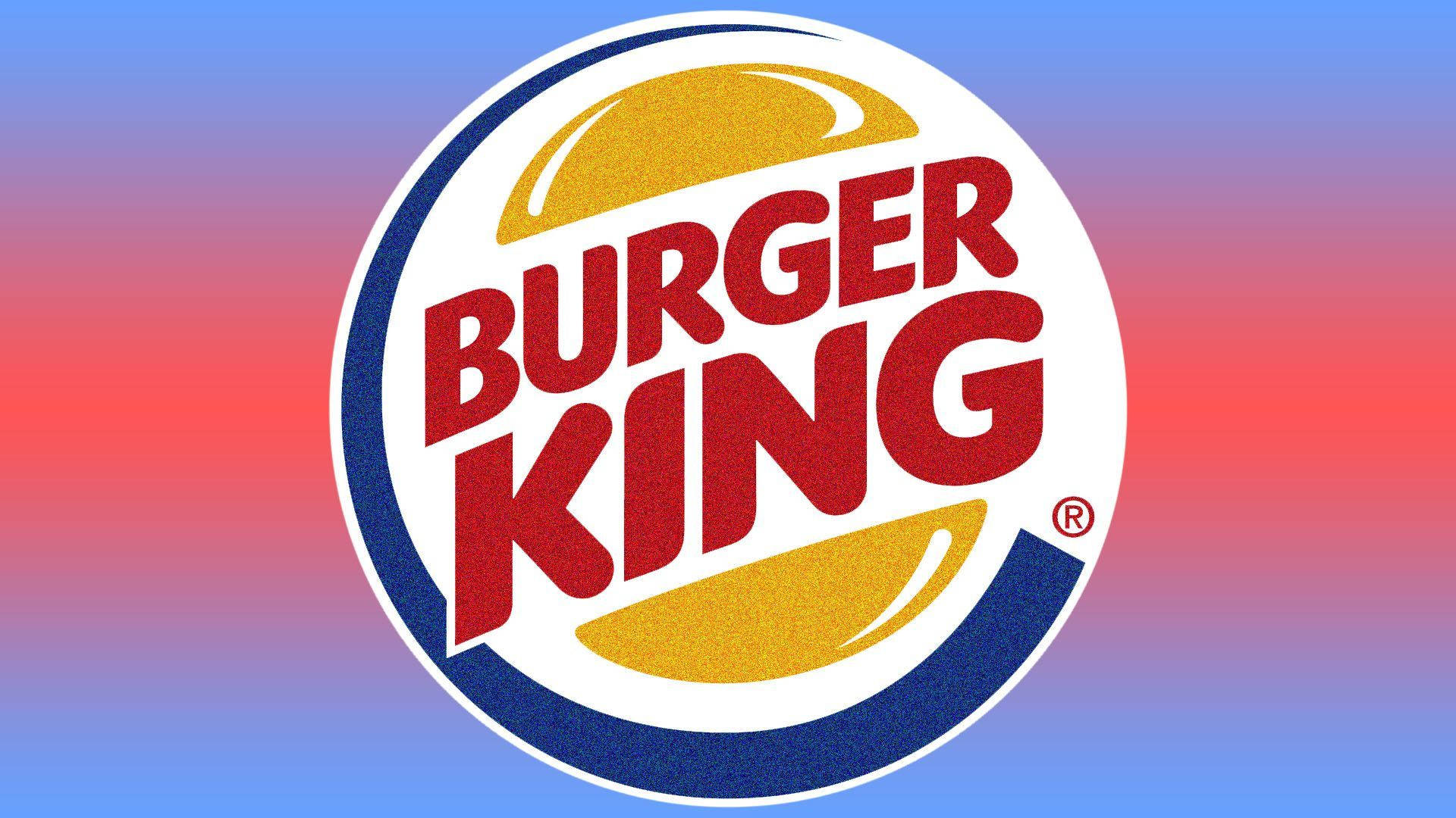 Burger 桌布 壁紙 — Burger King 標誌，帶有紅色、黃色和藍色，背景為漸變色。