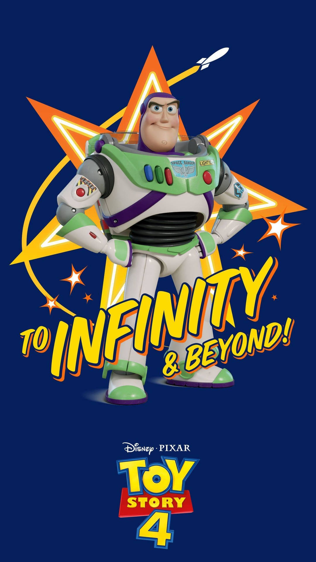 《玩具總動員4》的巴斯光年穿著太空裝，有『To Infinity & Beyond!』文字 — 迪士尼 壁紙
