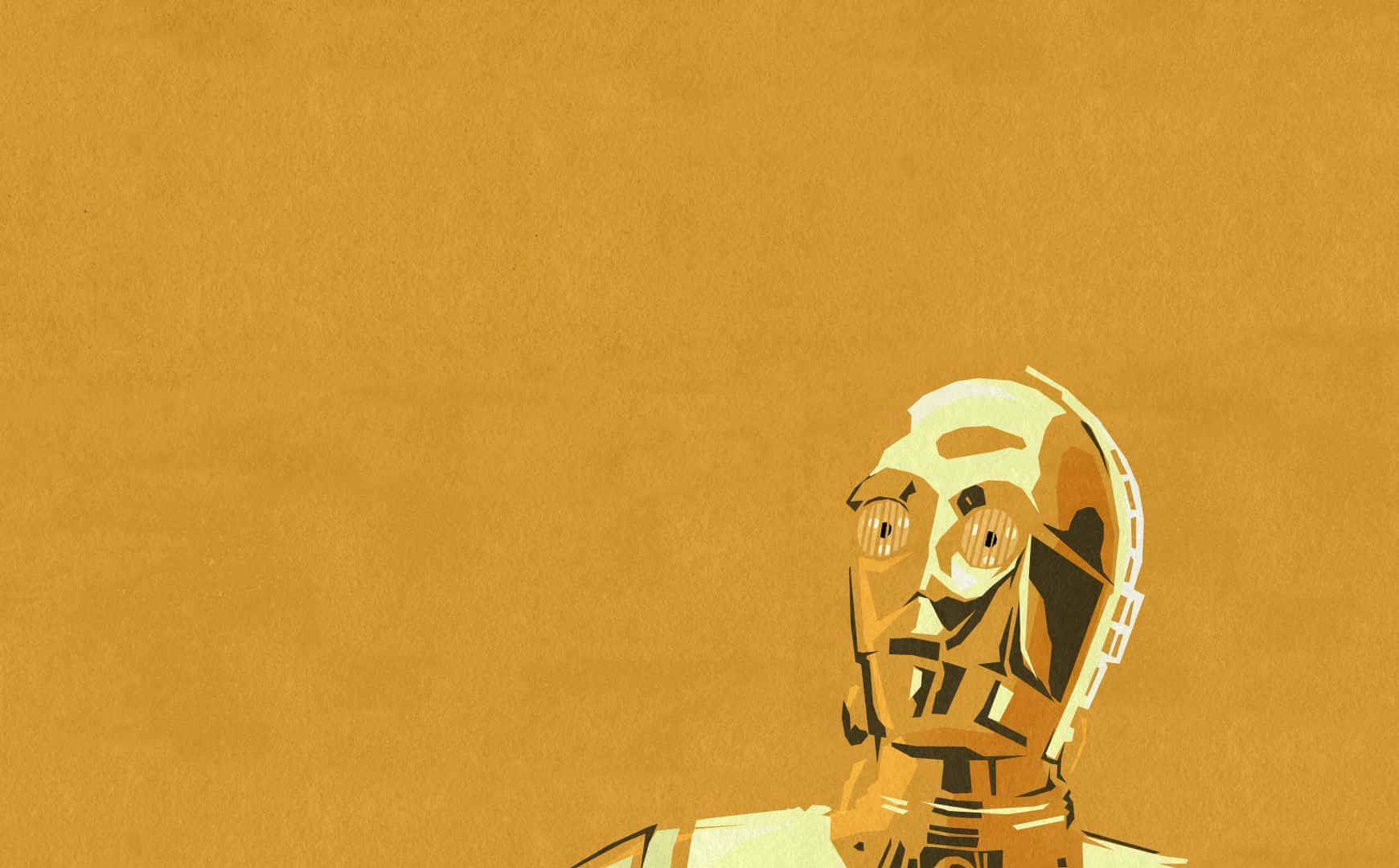 C-3po 桌布 壁紙 — C-3PO 頭部的風格化插圖，背景為純芥末黃色，帶有粗線條幾何圖案。