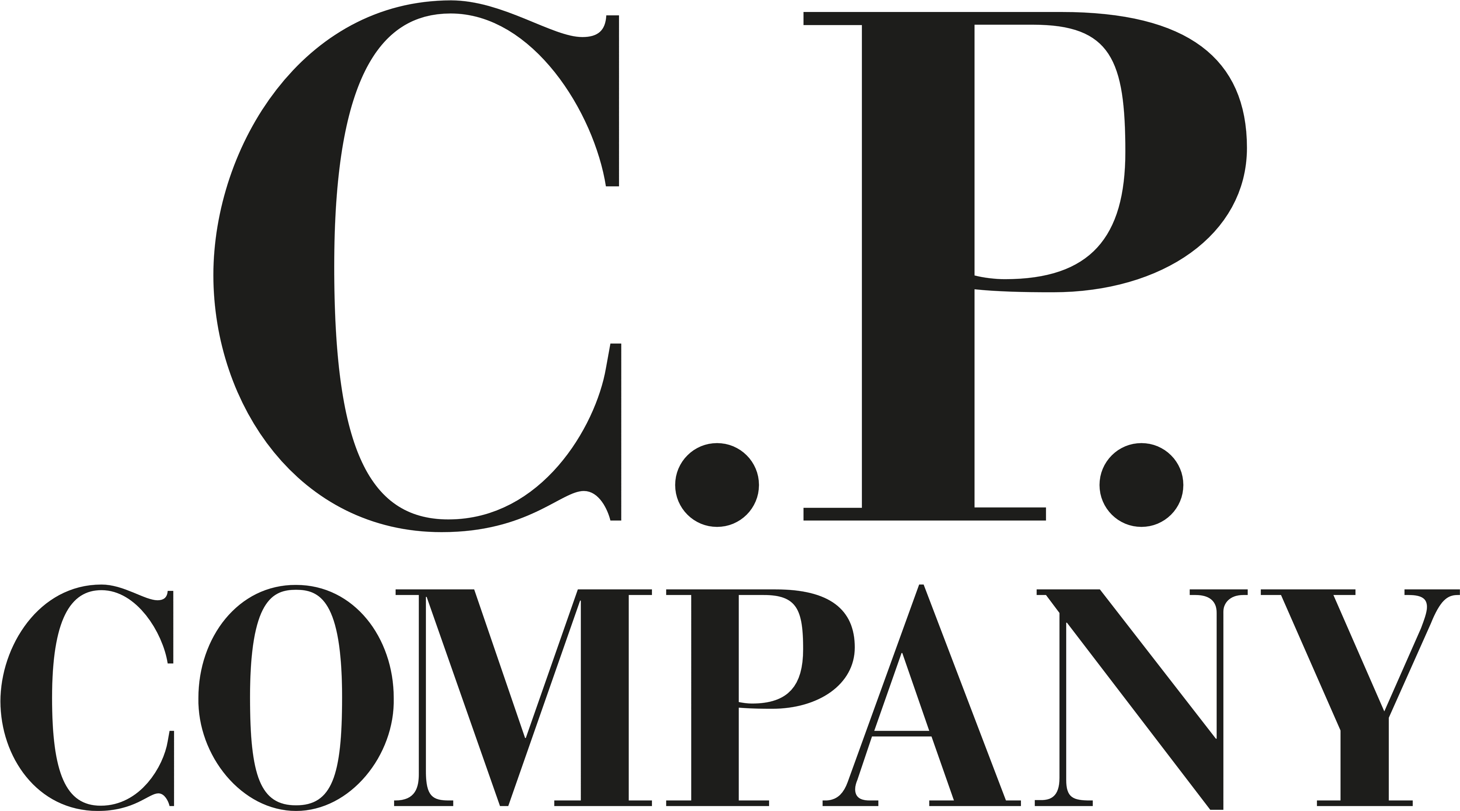 標誌 桌布 壁紙 — C.P. COMPANY 的極簡黑白標誌，採用粗體襯線字體，置於純黑背景上。