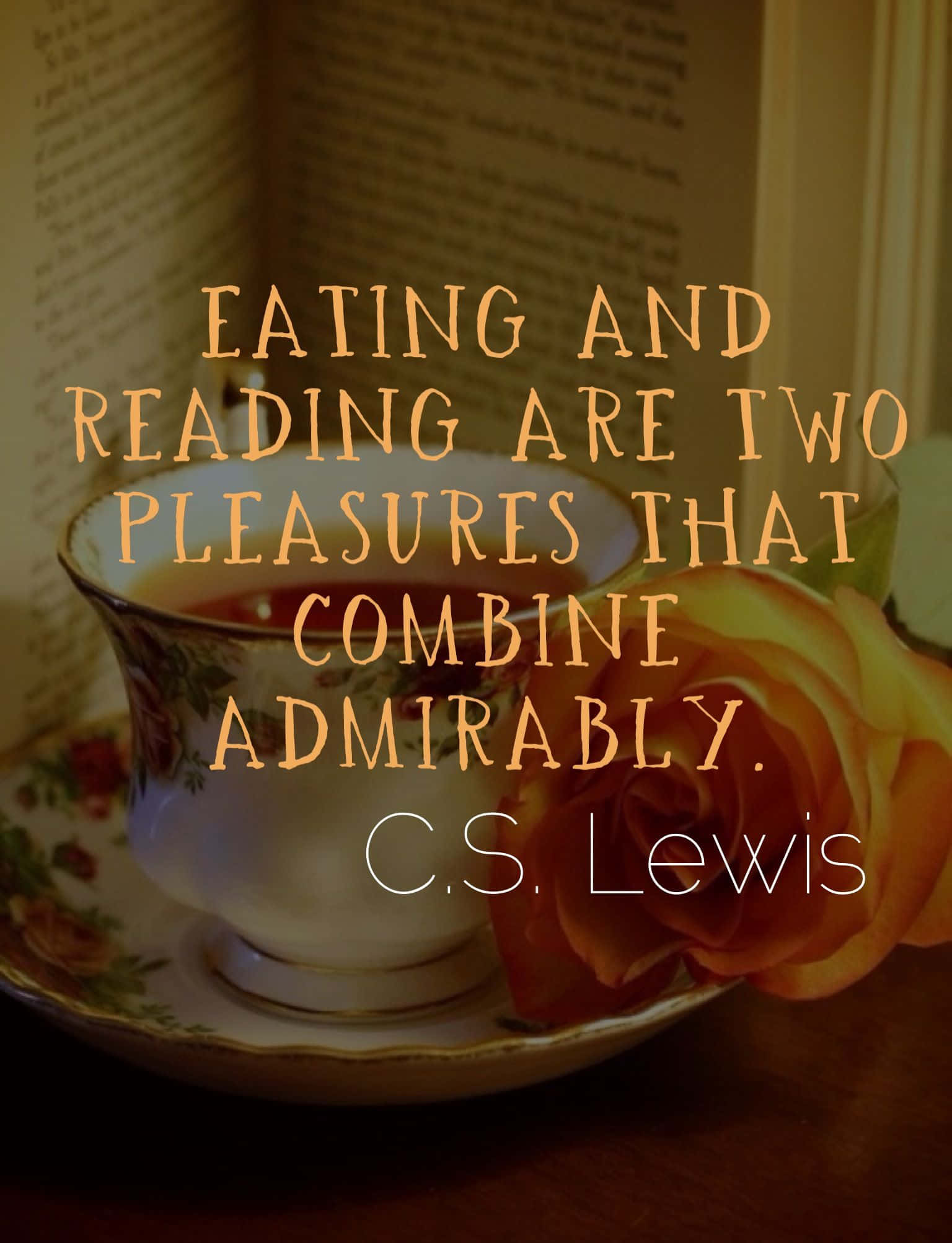 C.S. Lewis 名言 - 飲食與閱讀是兩種相結合的樂趣 壁紙