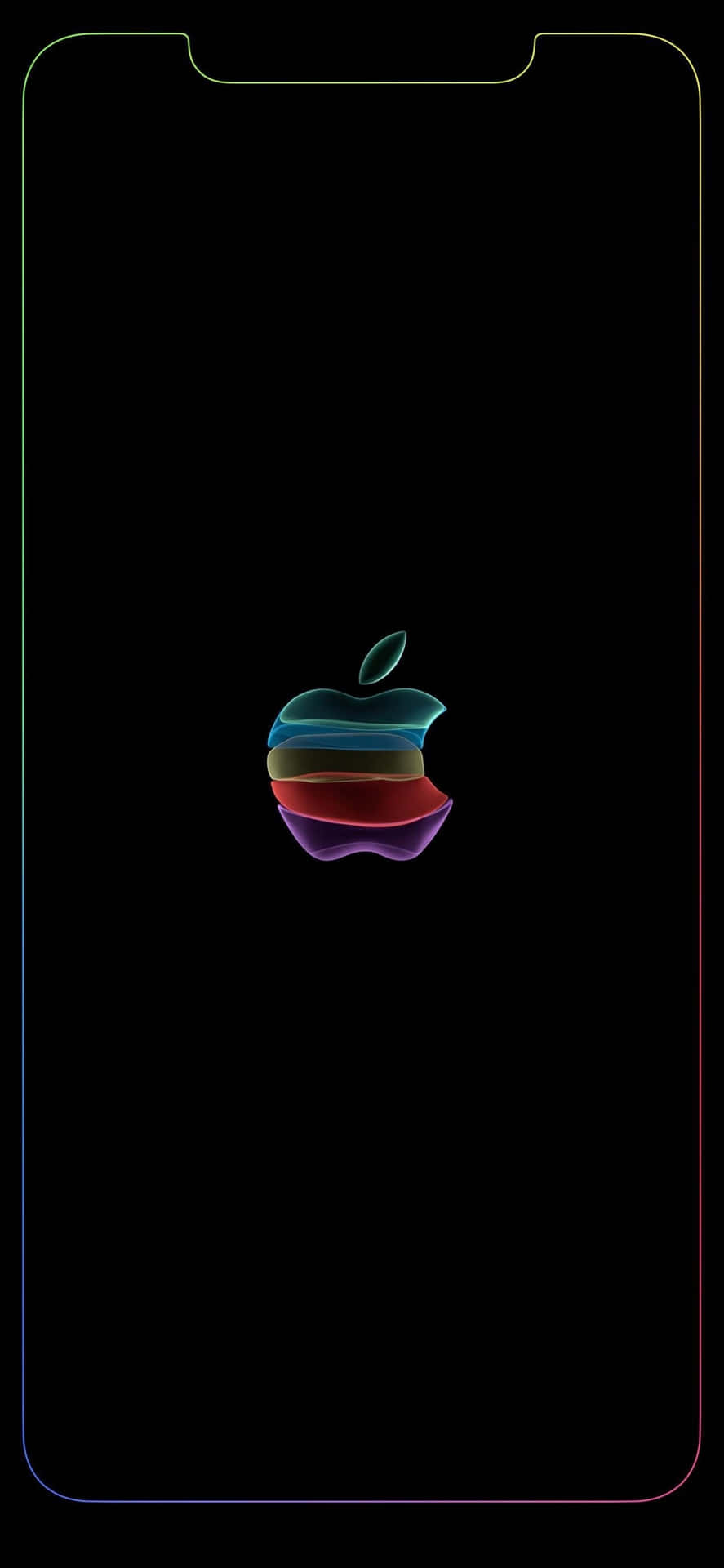 iPhone螢幕顯示彩色Apple標誌，帶有彩虹邊框。 — iPhone 13 Pro Max 壁紙