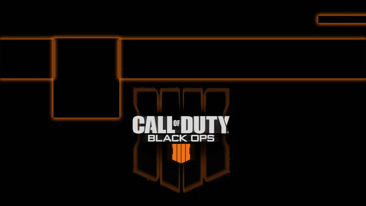 720p Call Of Duty Black Ops 4 桌布 壁紙 — Call of Duty Black Ops 標誌在黑色背景上發出橙色光芒，並帶有幾何光線輪廓。