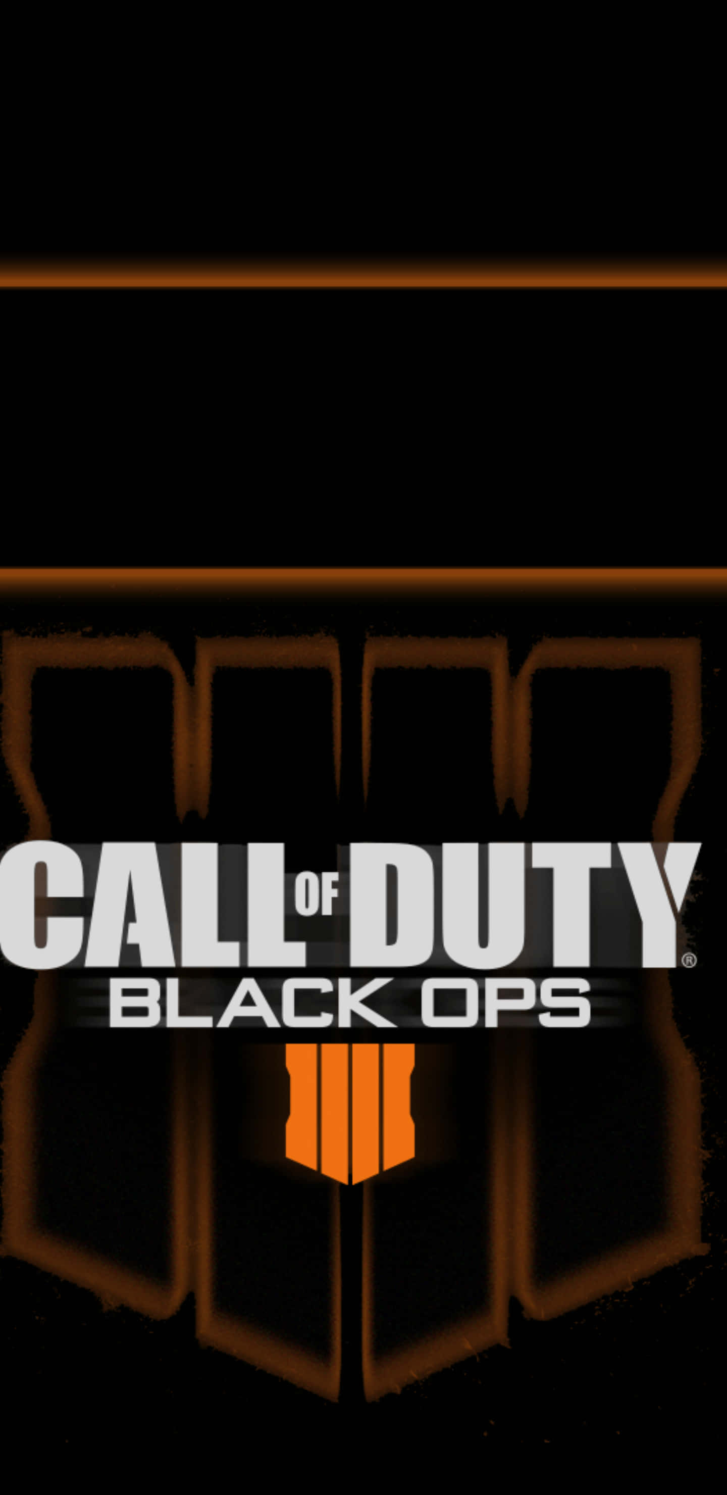 Pixel 3xl Call Of Duty Black Ops 4 桌布 壁紙 — Call of Duty Black Ops 標誌在黑色背景上發出橙色光芒，並帶有水平光條。