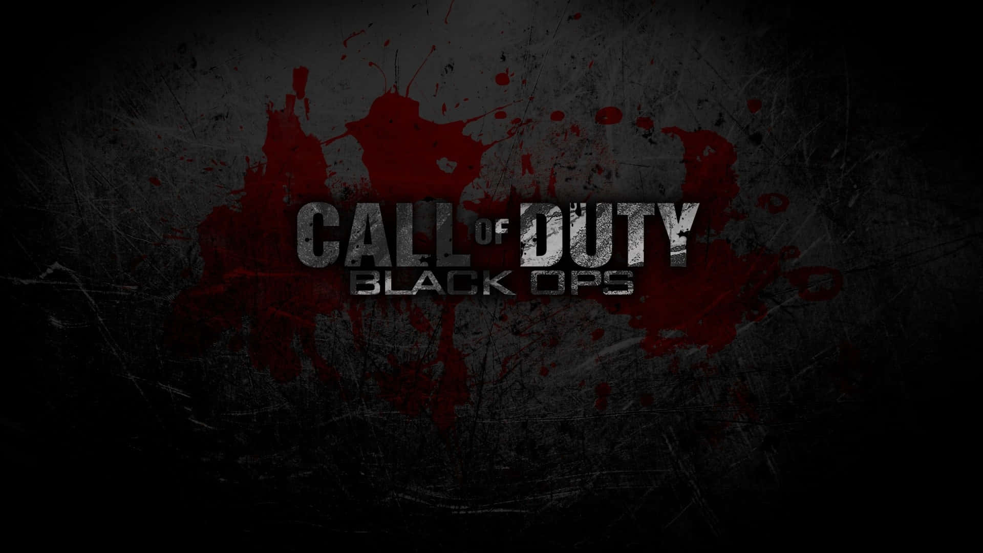 使命召喚 桌布 壁紙 — Call of Duty Black Ops 標誌濺上紅色血跡，背景為粗糙的深灰色紋理。