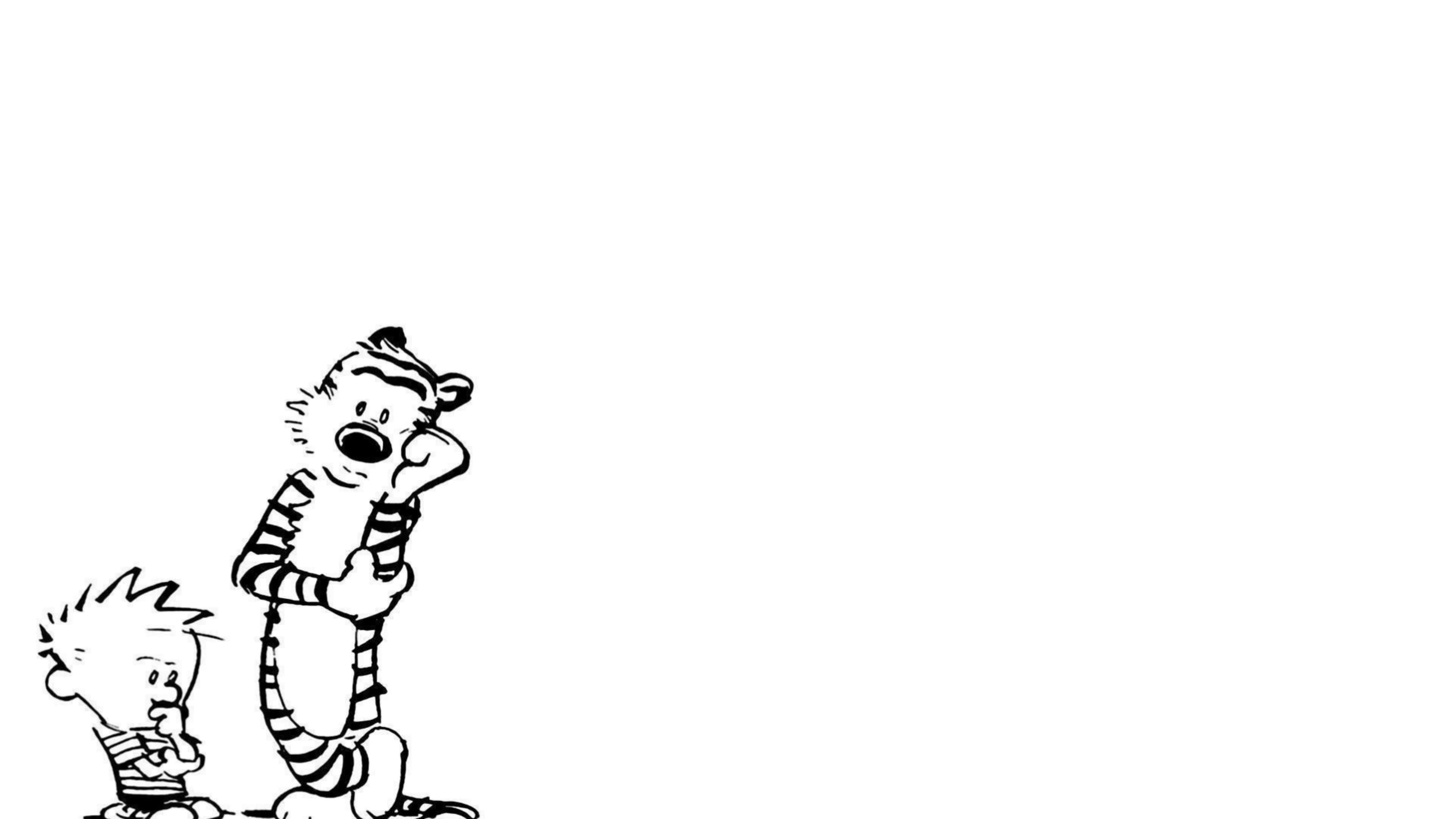 桌布 壁紙 — Calvin 和 Hobbes 以極簡風格一起站立的黑白卡通。