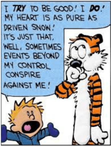 凱文的幻虎世界 桌布 壁紙 — Calvin 和 Hobbes 漫畫面板顯示 Calvin 大喊，而老虎 Hobbes 帶著對話氣泡看起來若有所思。