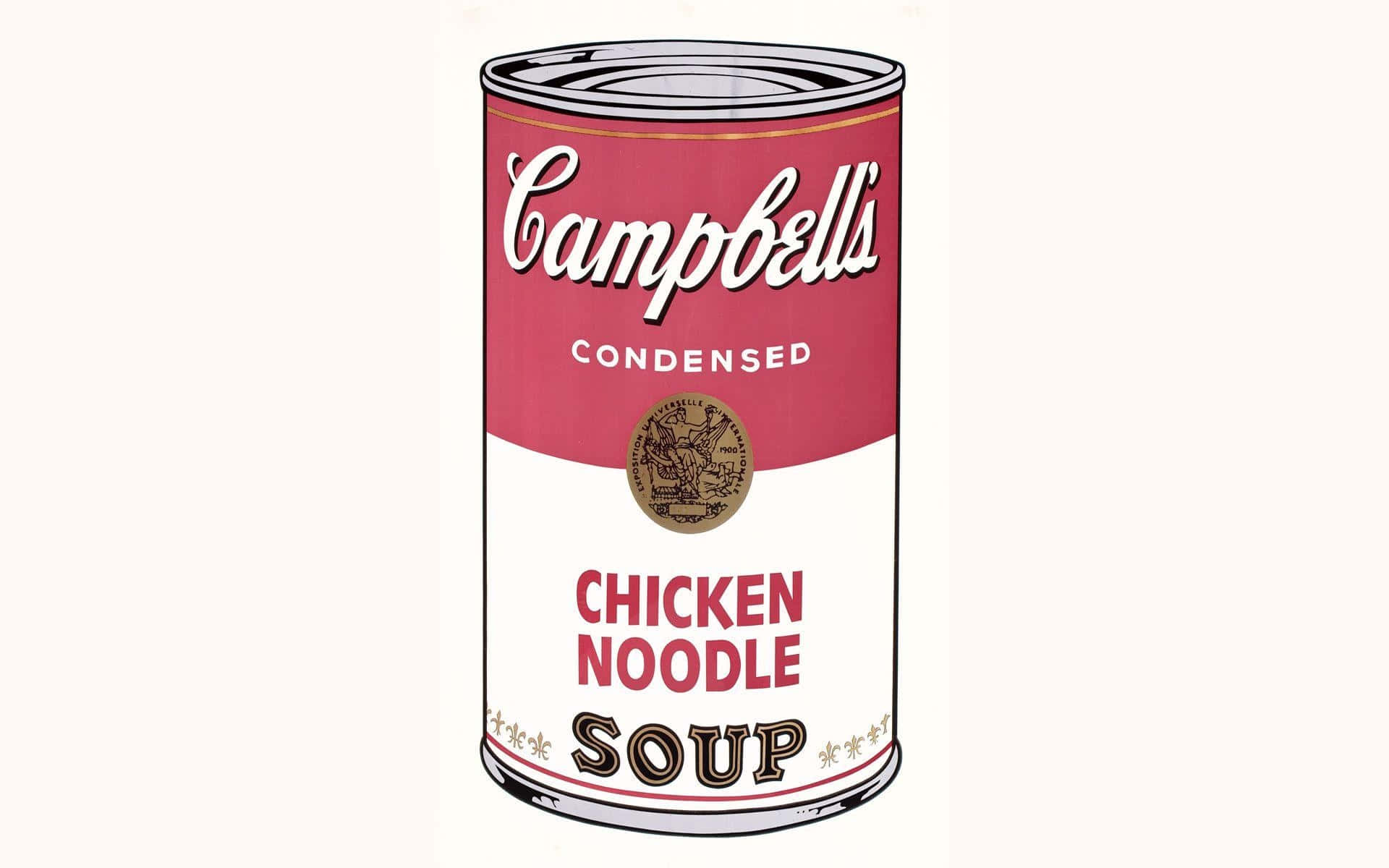 Painting 桌布 壁紙 — Campbell's 雞肉麵湯罐的醒目普普藝術插圖，帶有紅、白、金色品牌標識。