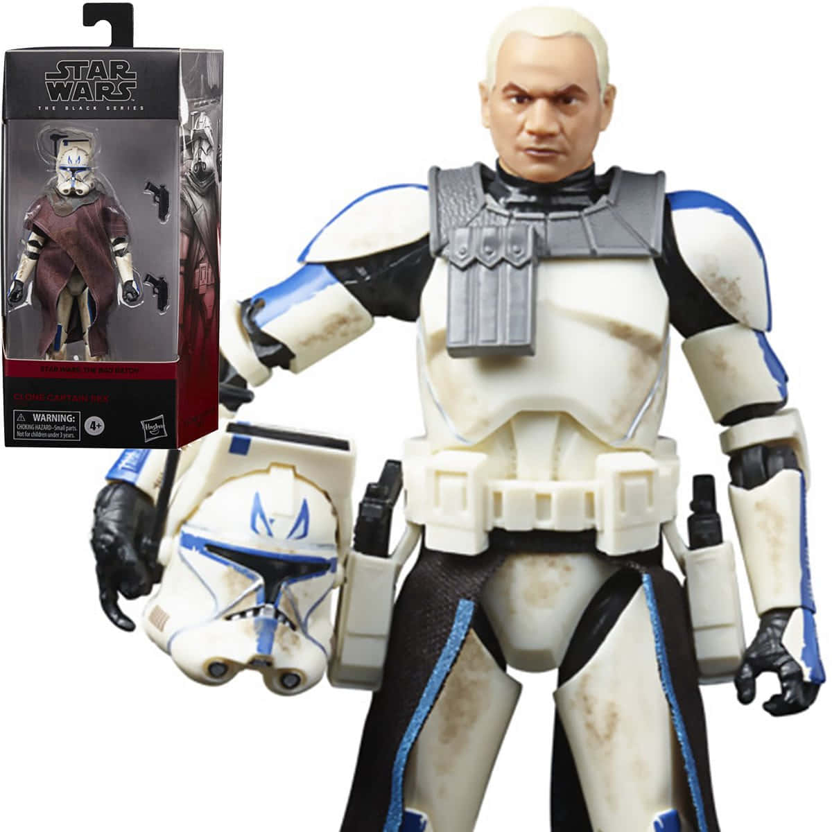 Star Wars Space 桌布 壁紙 — Captain Rex 的 Star Wars Black Series 可動人偶，手持頭盔，旁邊是包裝盒。