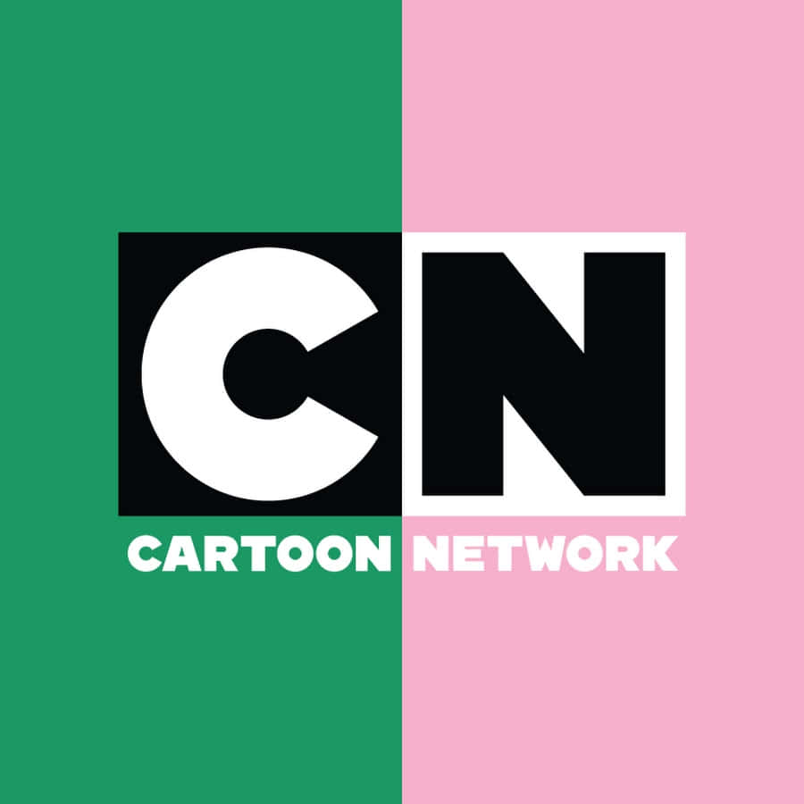 卡通頻道 桌布 壁紙 — Cartoon Network 標誌，以粗體黑白字體顯示在綠色和粉紅色的分割背景上。