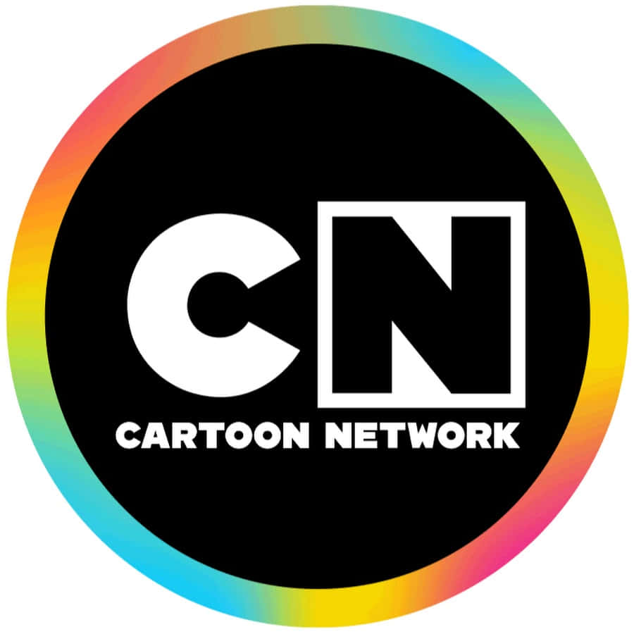 卡通頻道 桌布 壁紙 — Cartoon Network 標誌，黑色圓圈上有粗體白色CN字母，周圍環繞著鮮豔的彩虹漸變環。