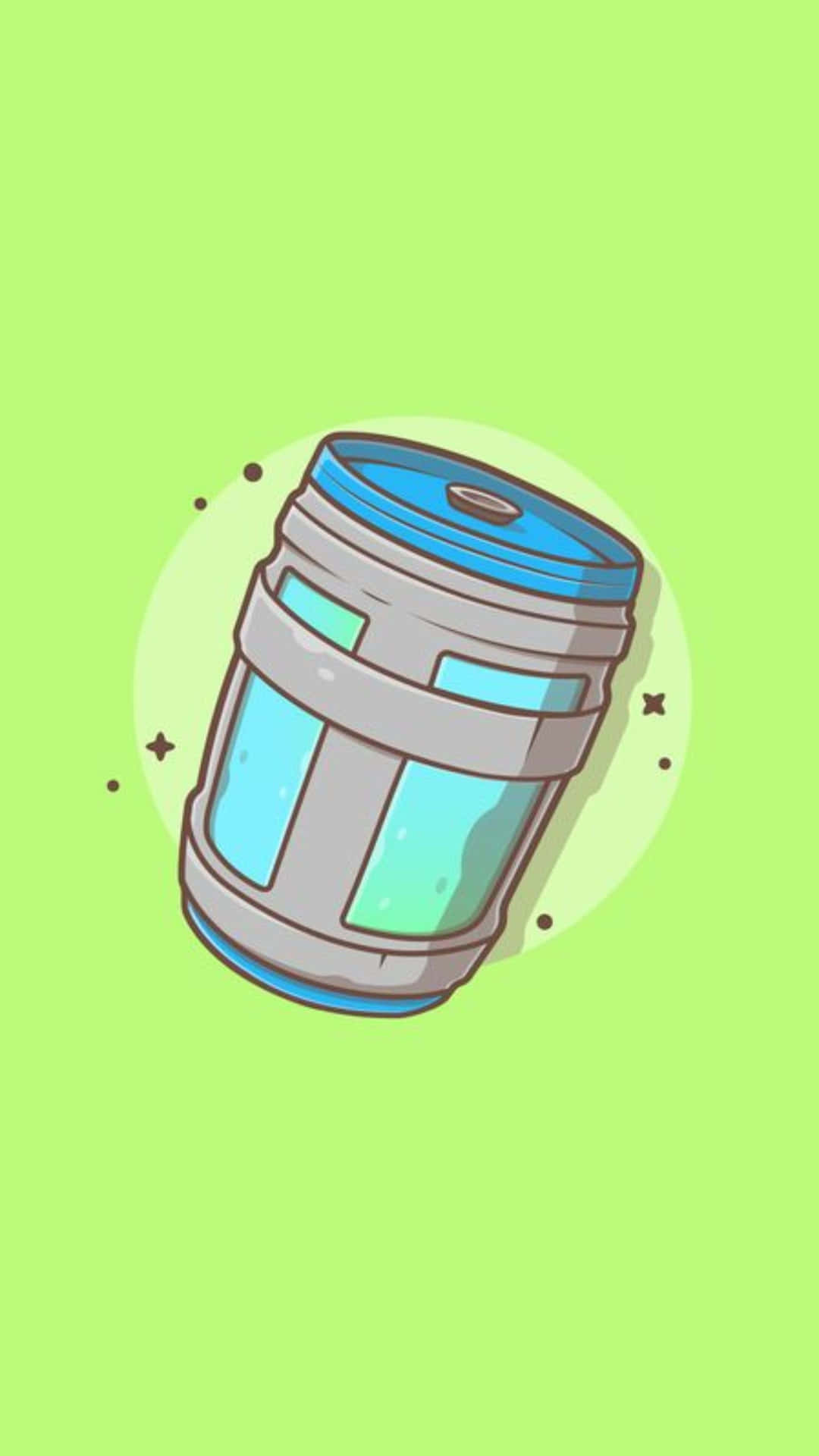  壁紙 — 一個卡通風格的水冷卻器水瓶，藍色蓋子和清澈液體，位於明亮的萊姆綠色背景中央。