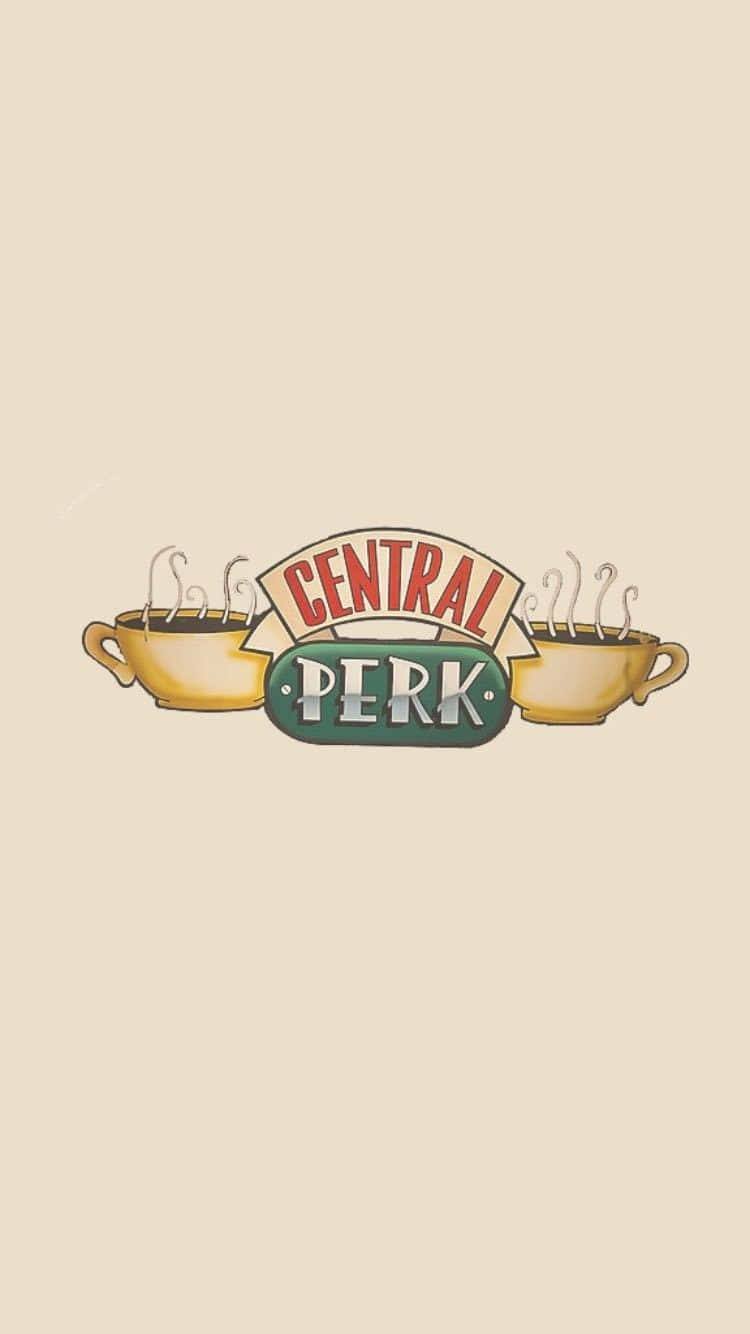 Friends iPhone 桌布 壁紙 — Central Perk 咖啡店標誌，米色背景上有冒煙的黃色杯子。