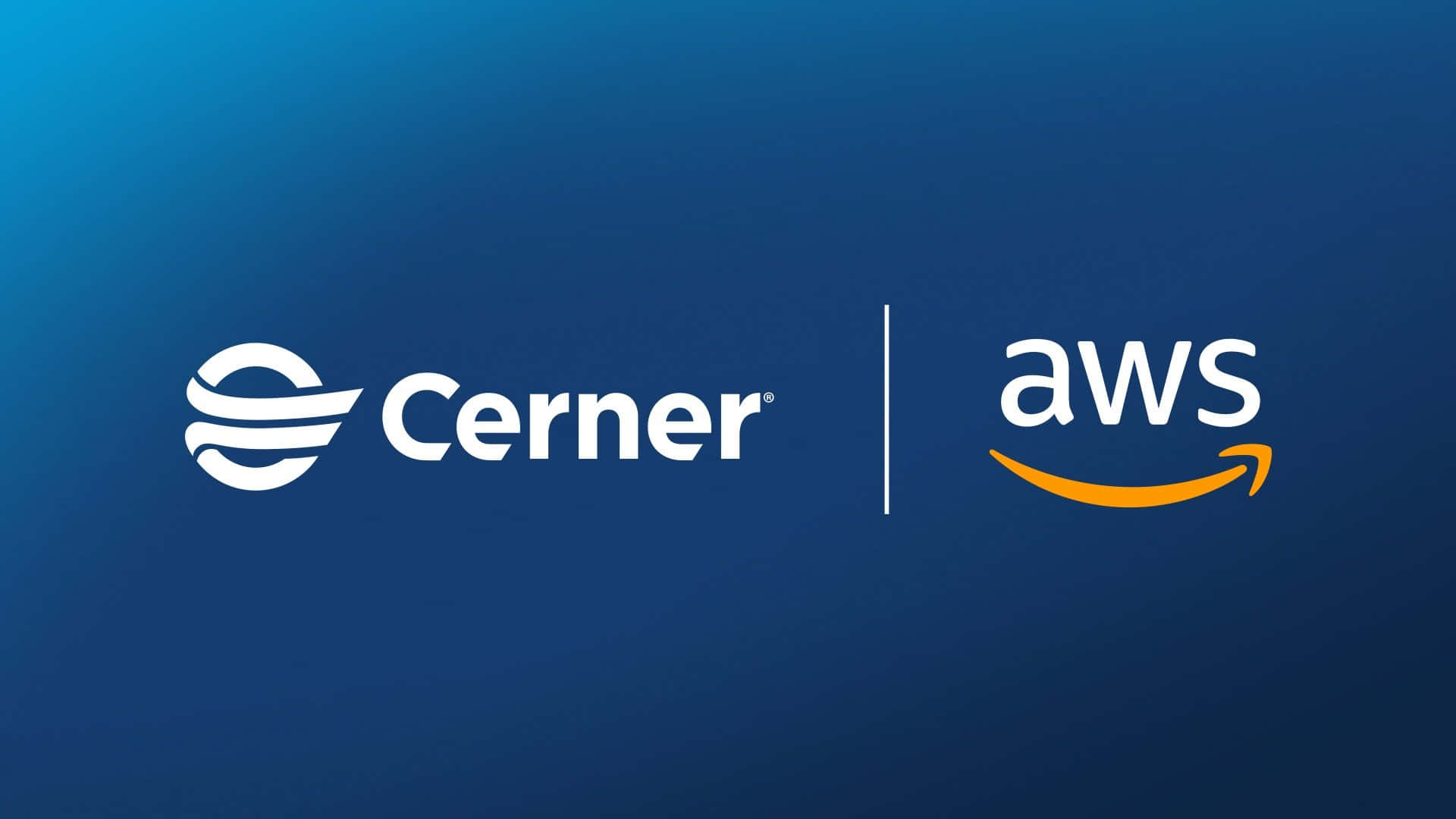 亞馬遜 桌布 壁紙 — Cerner 和 AWS 標誌並排顯示在漸變藍色背景上。