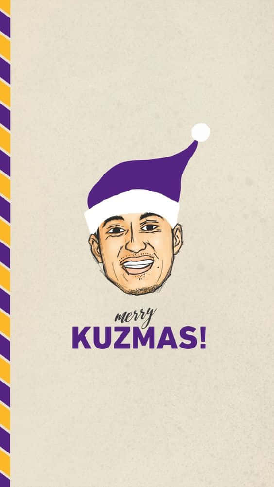 插圖中的男人戴著紫色聖誕帽，文字 merry KUZMAS — NBA聖誕節 壁紙