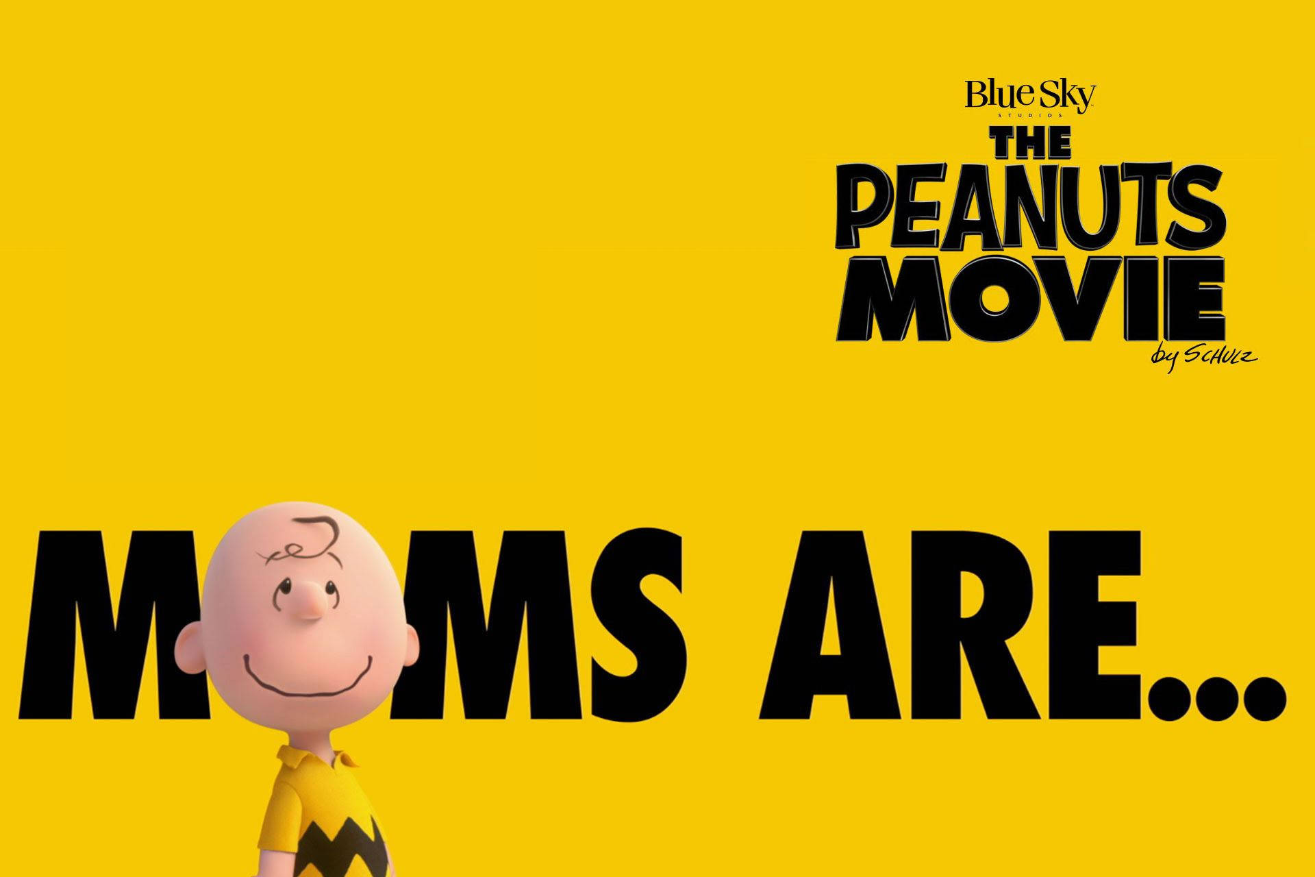 查理布朗 動圖 桌布 壁紙 — Charlie Brown 身穿黃色襯衫，在明亮的黃色背景上從粗體黑色文字後面探出頭來，為《The Peanuts Movie》而設。
